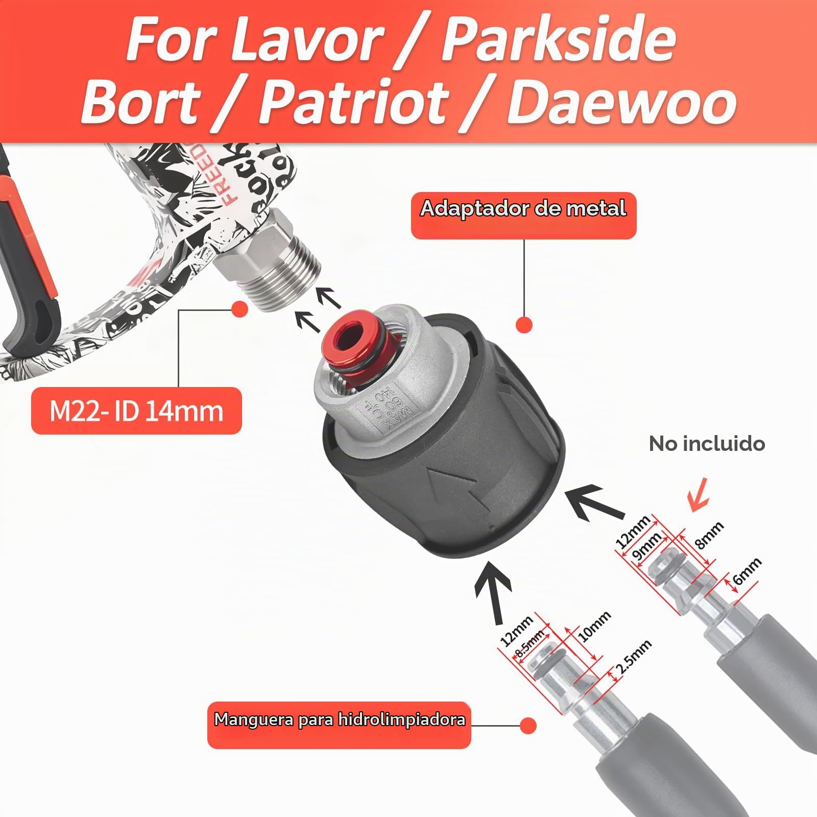 BEAR FORCE Pistola pulverizadora para lavadora a presión M22-ID14 mm y conector rápido de 1/4 pulgadas, lanza de espuma de nieve de 1 litro, juego para lavadora, para Vax, para lavadora a presión