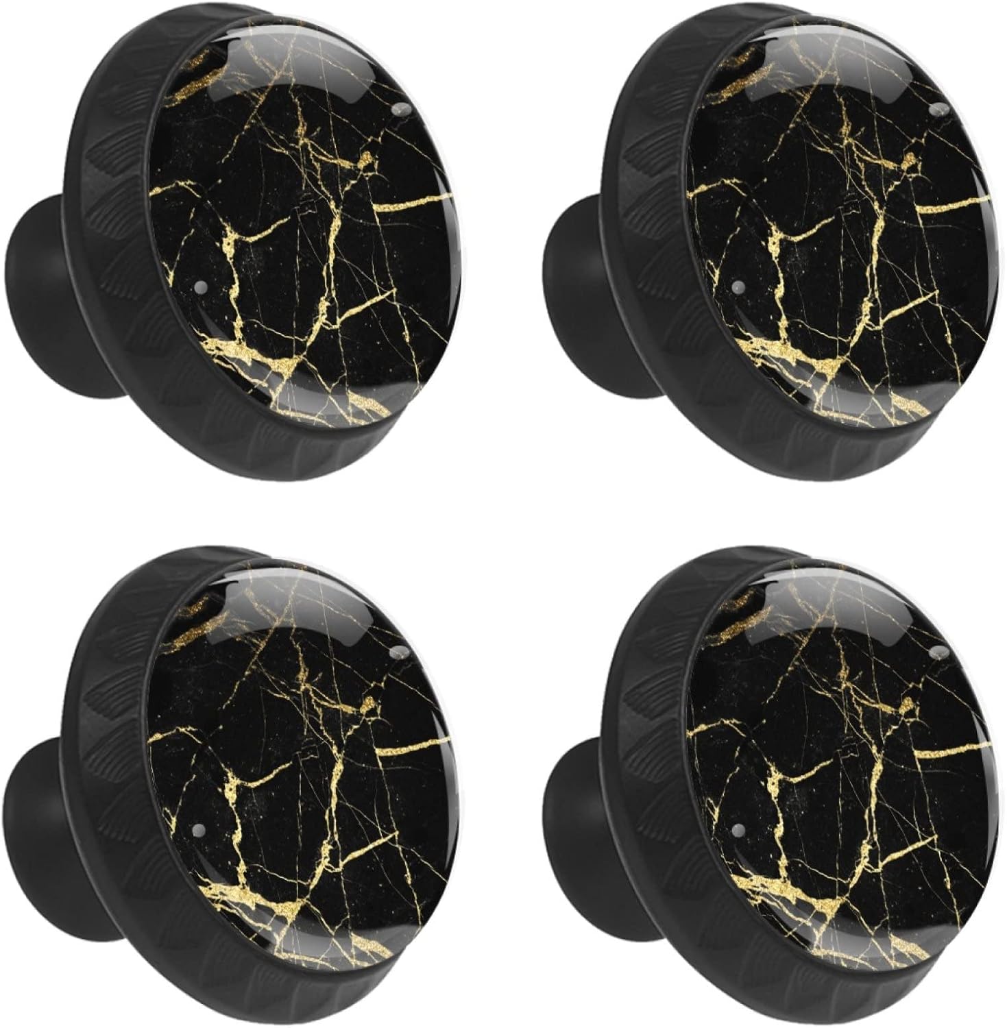 LORVIES 4 Pack Knobs, Decorative Kitchen Knobs Glass ABS Black Round Single Hole