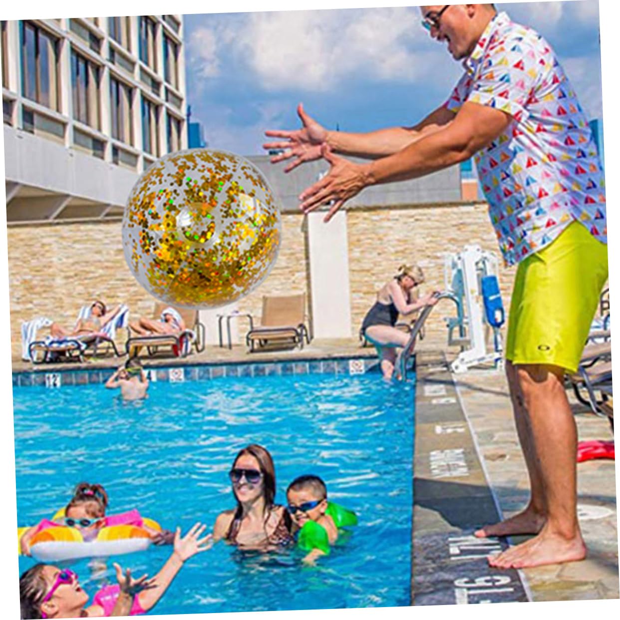 HEMOTON 4Pcs Inflatable Beach Balls Sequin Confetti Glitter Pool for Family Fun Lightweight Design for Summer Parties and