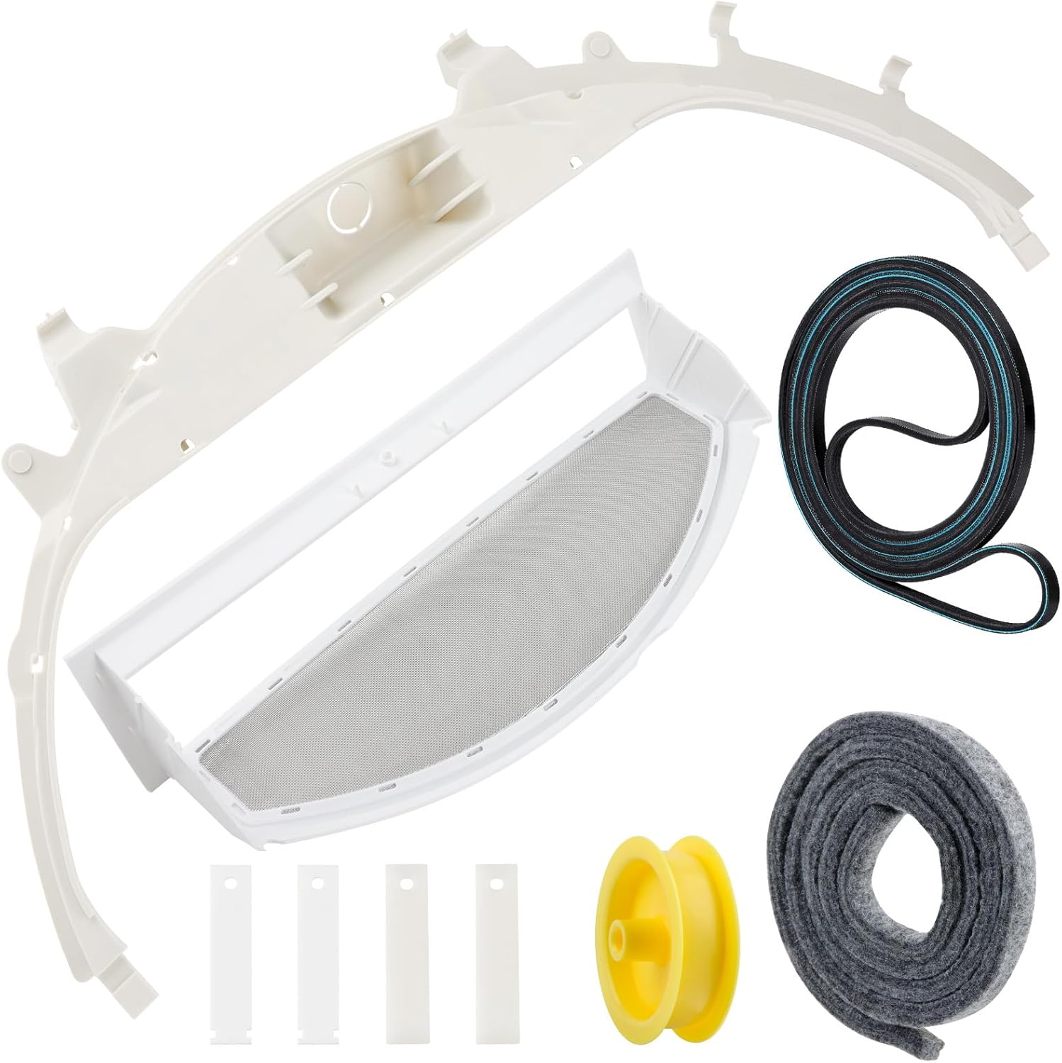 WE49X20697 Dryer Repair & Maintenance Kit with WE18X25100 Lint Filter, Compatible with Select GE Dryers – Includes WE3M26 Bearing, WE12X83 Idler Pulley, Drive Belt, Felt Seal & Glide Slides
