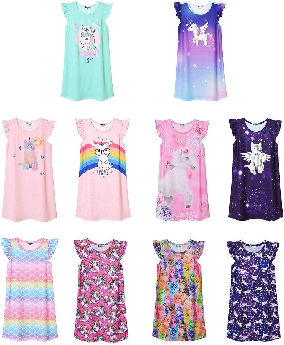 Princess Nightgown for Girls Unicorn Cat Flutter Sleeve Cotton Pajamas Dress … - Image 6
