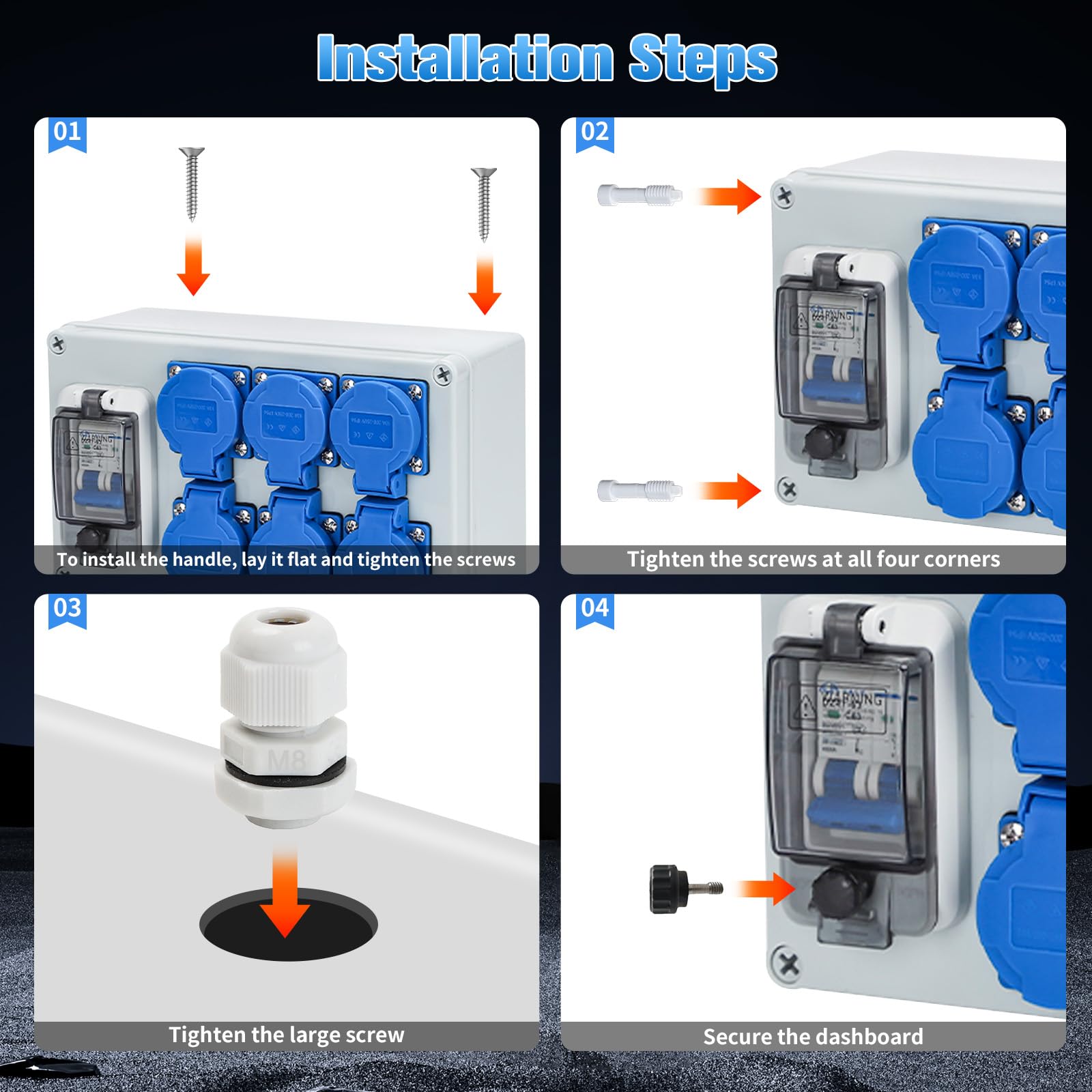 Distributore di corrente da costruzione, 16 A, IP67, impermeabile, con interruttore Fi, distributore di corrente per interni ed esterni, distribuzioni di corrente di costruzione, officine e fabbriche