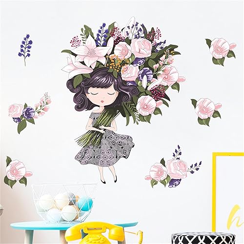 Miniatura 2 de Calcomanías de pared con diseño de flores de sacinora para niña, vinilo extraíble para cuarto de bebé, sala de estar, dormitorio, habitación de