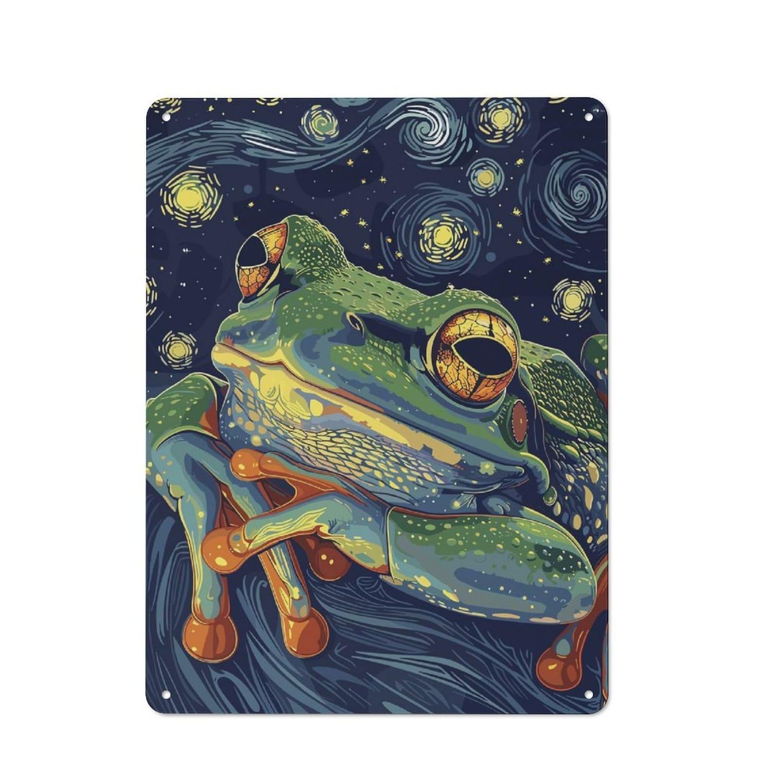 Junmoney Frog In Starry Night Style Metal Wall Sign 40X30cm Featuring For Living Room Wall, For Decorating Living Rooms And Feature Walls