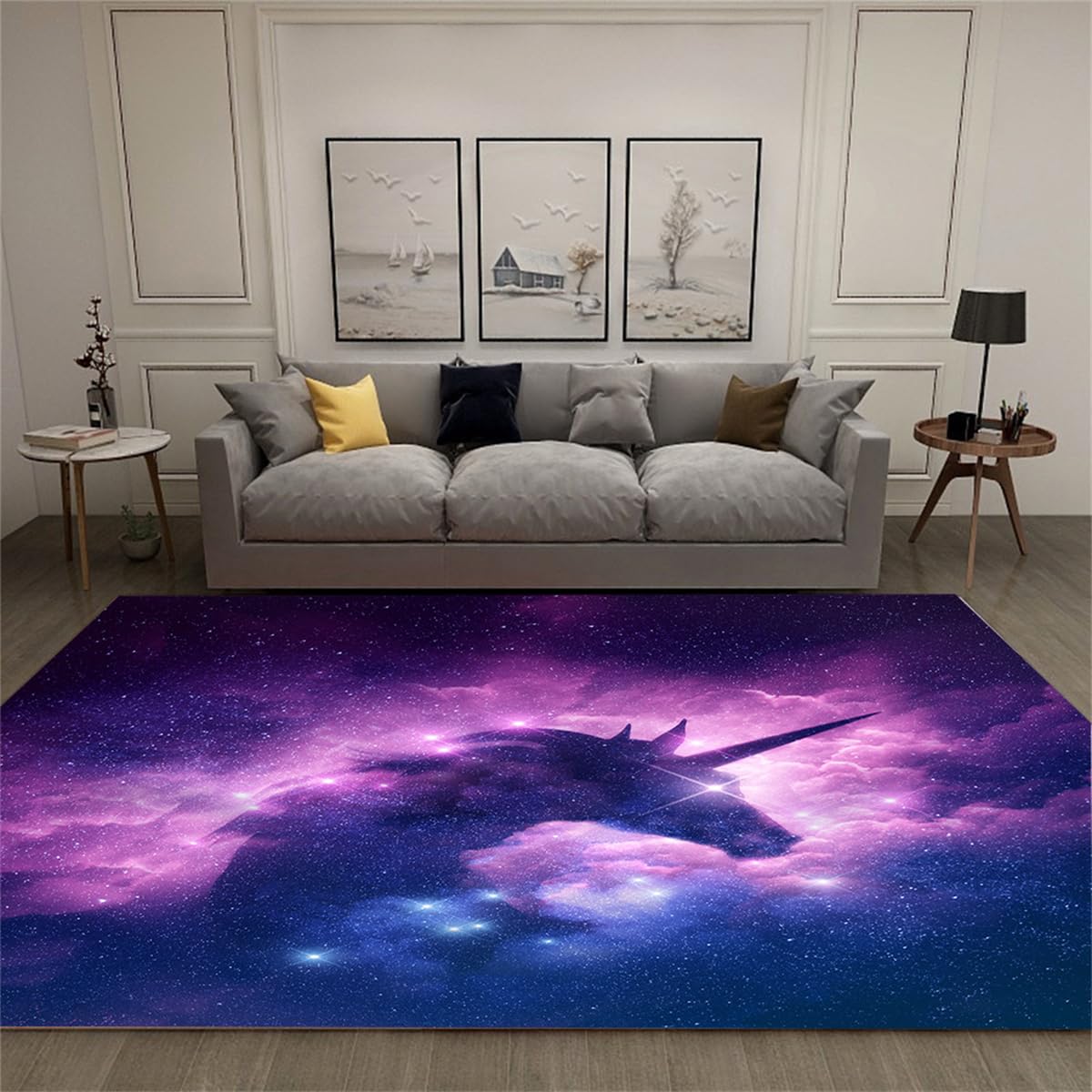 Tapis Licorne Rose Chambre Fille, Dames, Ado, Enfants, Ciel étoilé, Motif Cheval Arc-en-Ciel, Tapis De Salon, Lavable, Antidérapant, Doux, Mignon, Décoration D'intérieur (Galaxy,160x200cm)