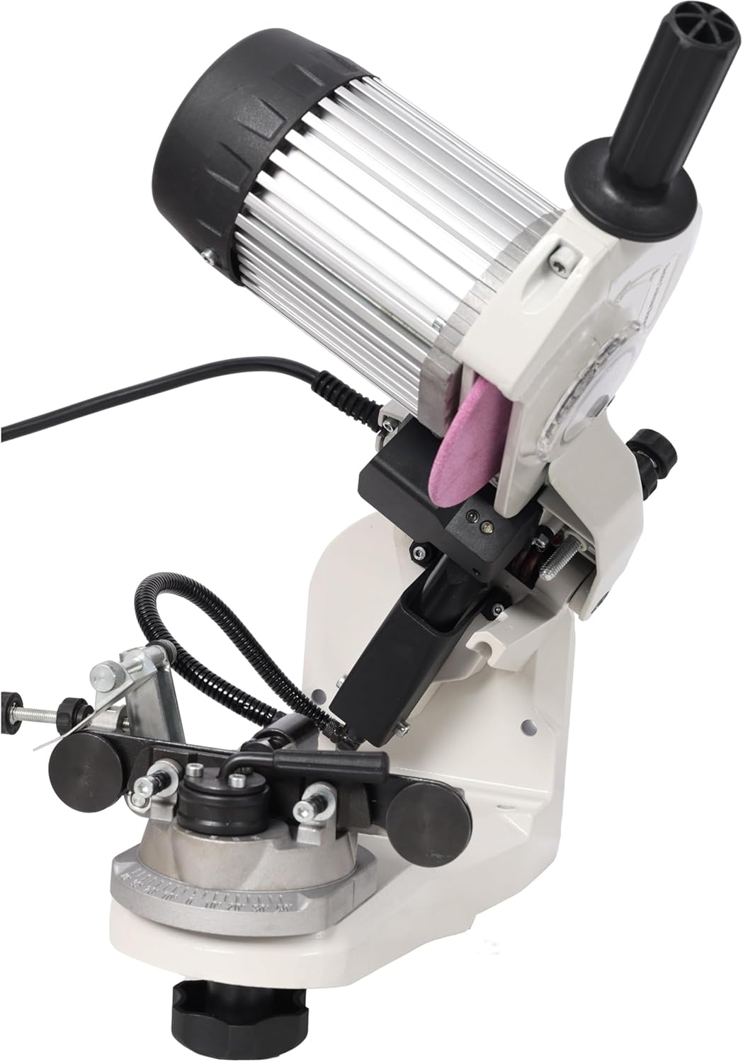 Bench Mounted Electric Chainsaw Sharpener Hydraulic Assist Saw Chain Grinder 120V 300W Universal Chain Saw Sharpening Machine Power Tool for Garage Workshop Logging Work Gray