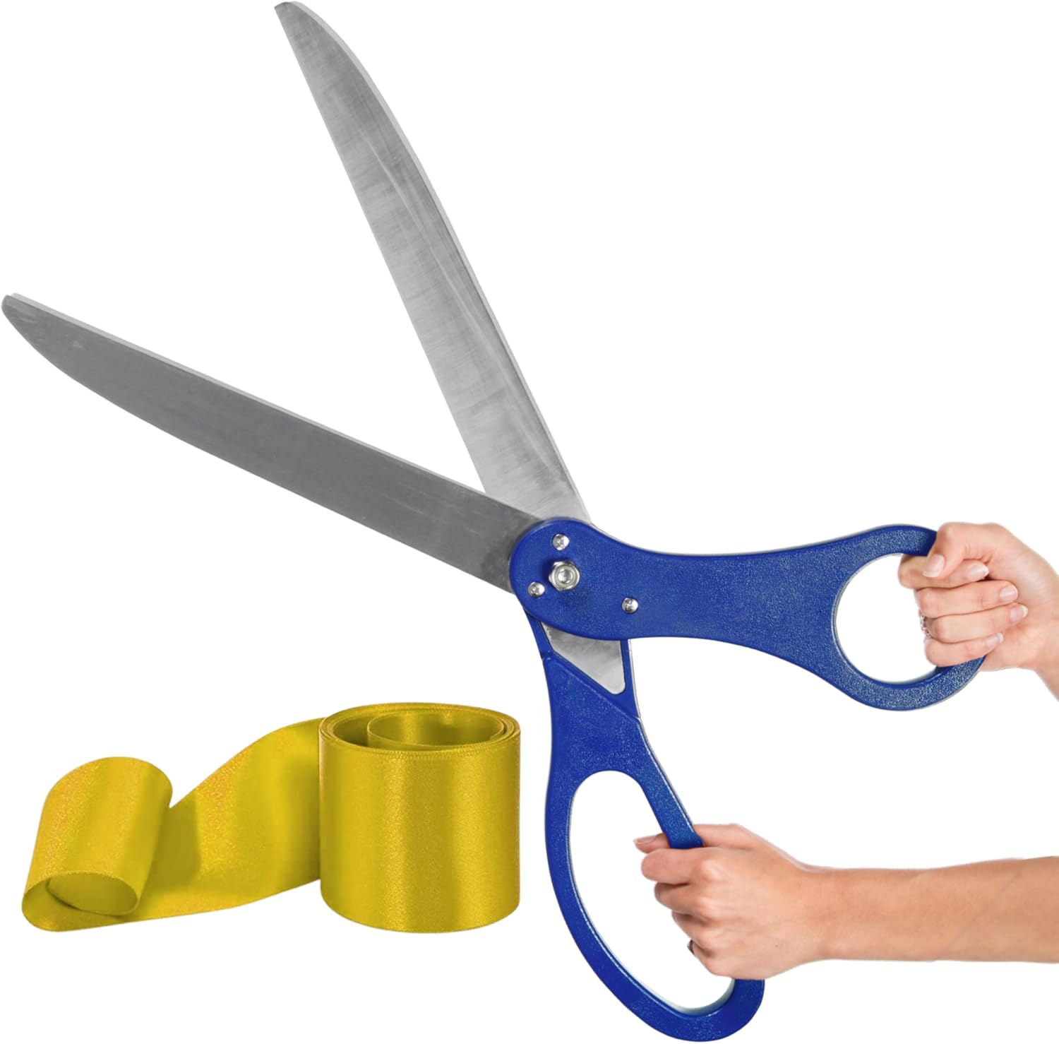 Big Ribbon Cutting Ceremony Kit - Oversize Blue Scissors for Ribbon Cutting 25 Inch Gold Ribbon for Grand Opening and Box for Special Events Business Opening Inaugurations