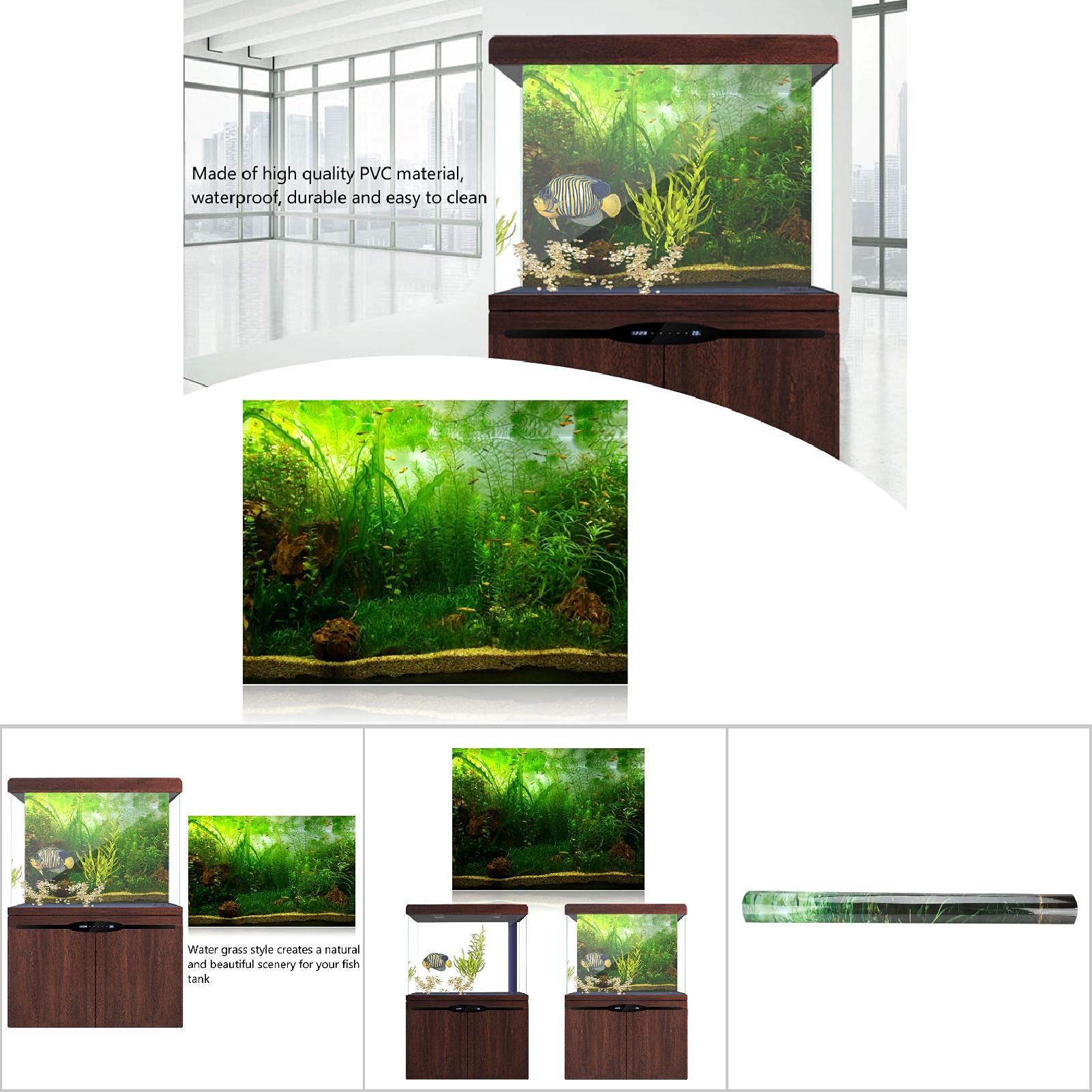Decorazione per acquario, sfondo adesivo in PVC con piante acquatiche, 61 x 41 cm