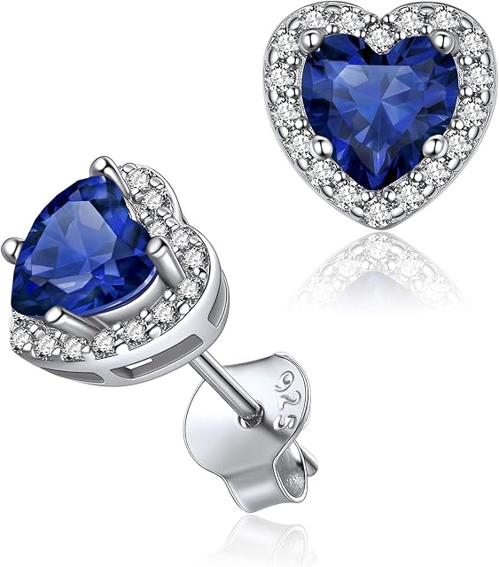 925 Sterling Silver Cubic Zirconia Halo Heart Birthstone Stud Earrings For Women Fashion Jewelry(Gift Wrapped)
