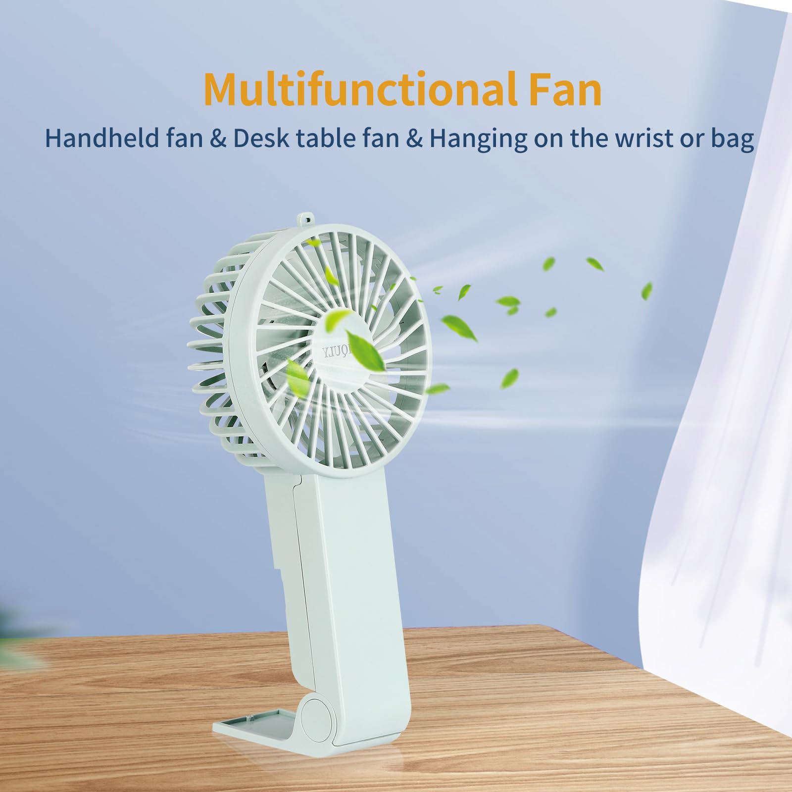 Ventilador de mano, ventilador portátil personal de 3 velocidades, ajustable, cordón extraíble, recargable por USB, funciona con pilas, ventilador de mesa de escritorio pequeño, ventilador de 4