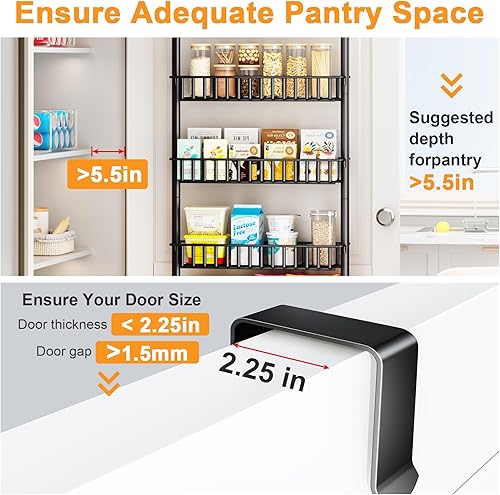 Miniatura 6 de Organizador de especias para despensa sobre la puerta, organizador de puerta de metal de 6 niveles, estante de almacenamiento de especias montado