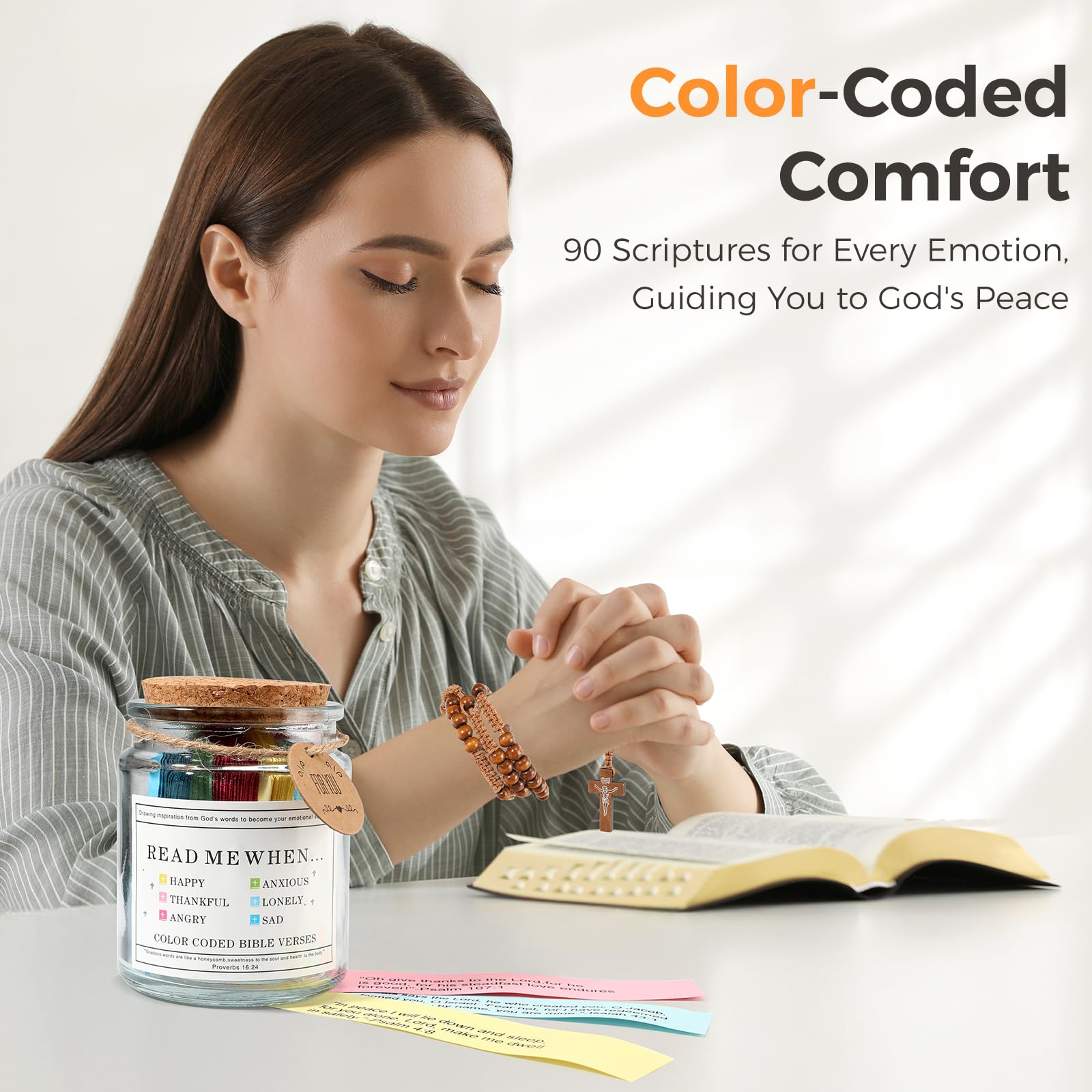 Bible Verse Jar, Read Me When Bible Verses with Cross Necklace for Women Men, Birthday Gifts, Christmas & Mothers Day Gifts, Her Graduation Gift, Prayer Jar with Scriptures