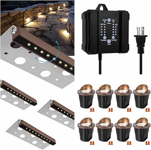 SMY Lighting 4Pack 7 pulgadas 2.5W LED Hardscape Iluminación con transformador al aire libre de 100W y 8Pack LED en luces de tierra
