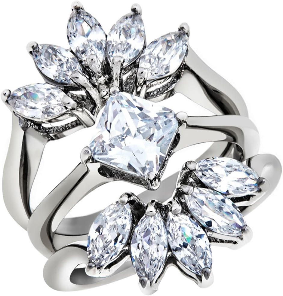 Marimor Jewelry Women's Stainless Steel 316 AAA Grade Cubic Zirconia 3 Piece Wedding Ring Set