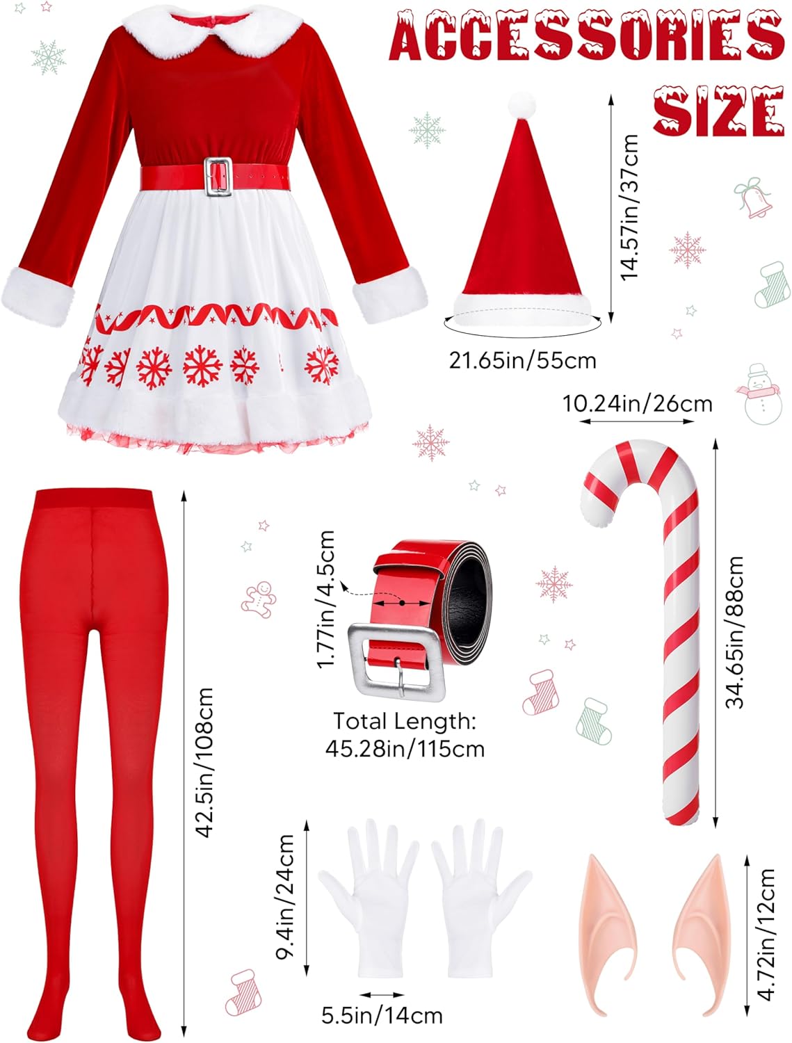 RUODON 6 Pieces Women Elf Costume Red and White Female Party Costumes Christmas Dress Outfit for Women - Image 3