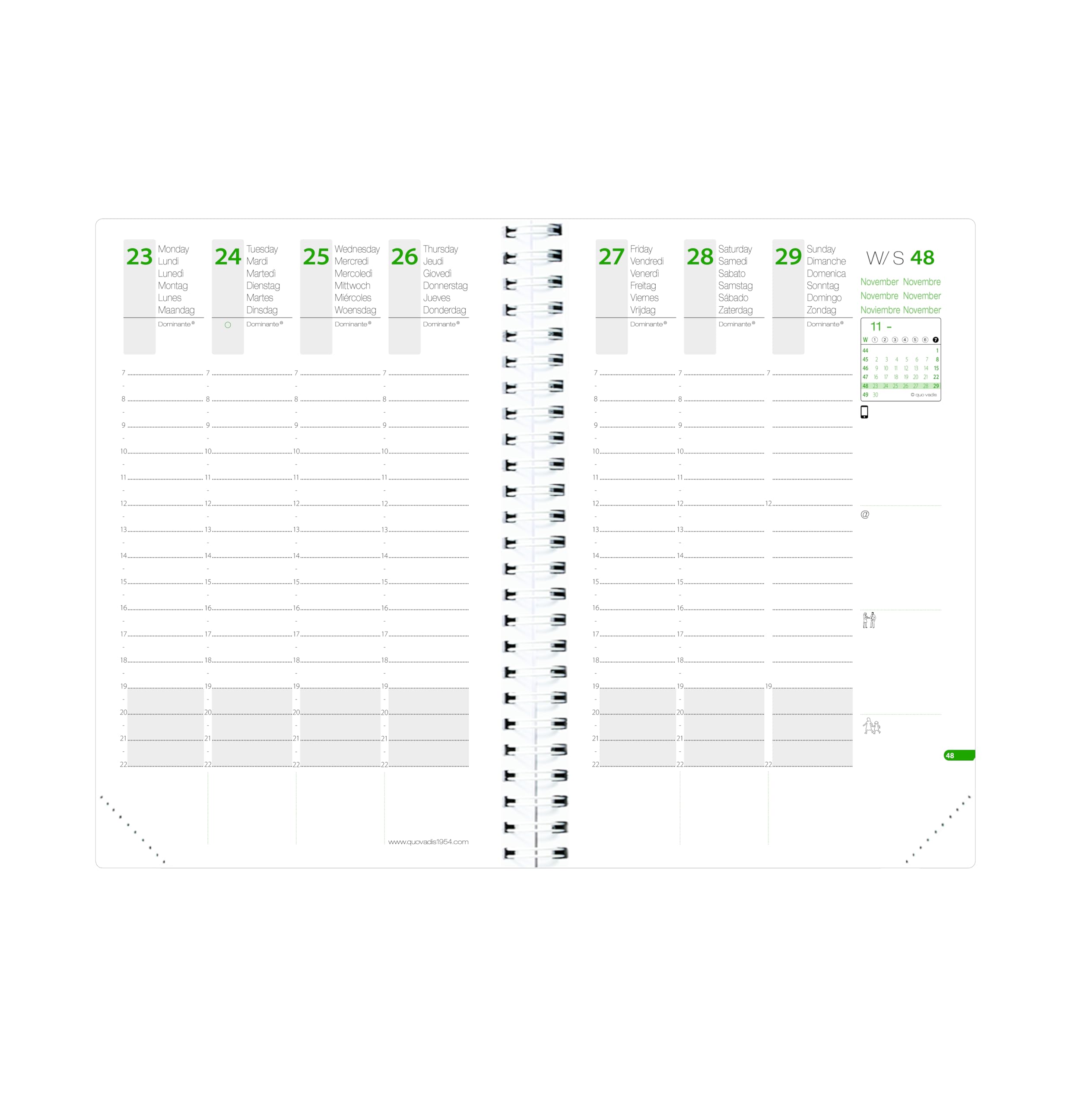 Quo Vadis 615034Q Agenda TIME&LIFE LARGE Multilingua Anno 2026 Colore Kaki Formato 16x24 cm Settimanale 13 Mesi Dicembre-Dicembre Carta Bianca con Spirale Copertina Amovibile in Sintetico Cassandra