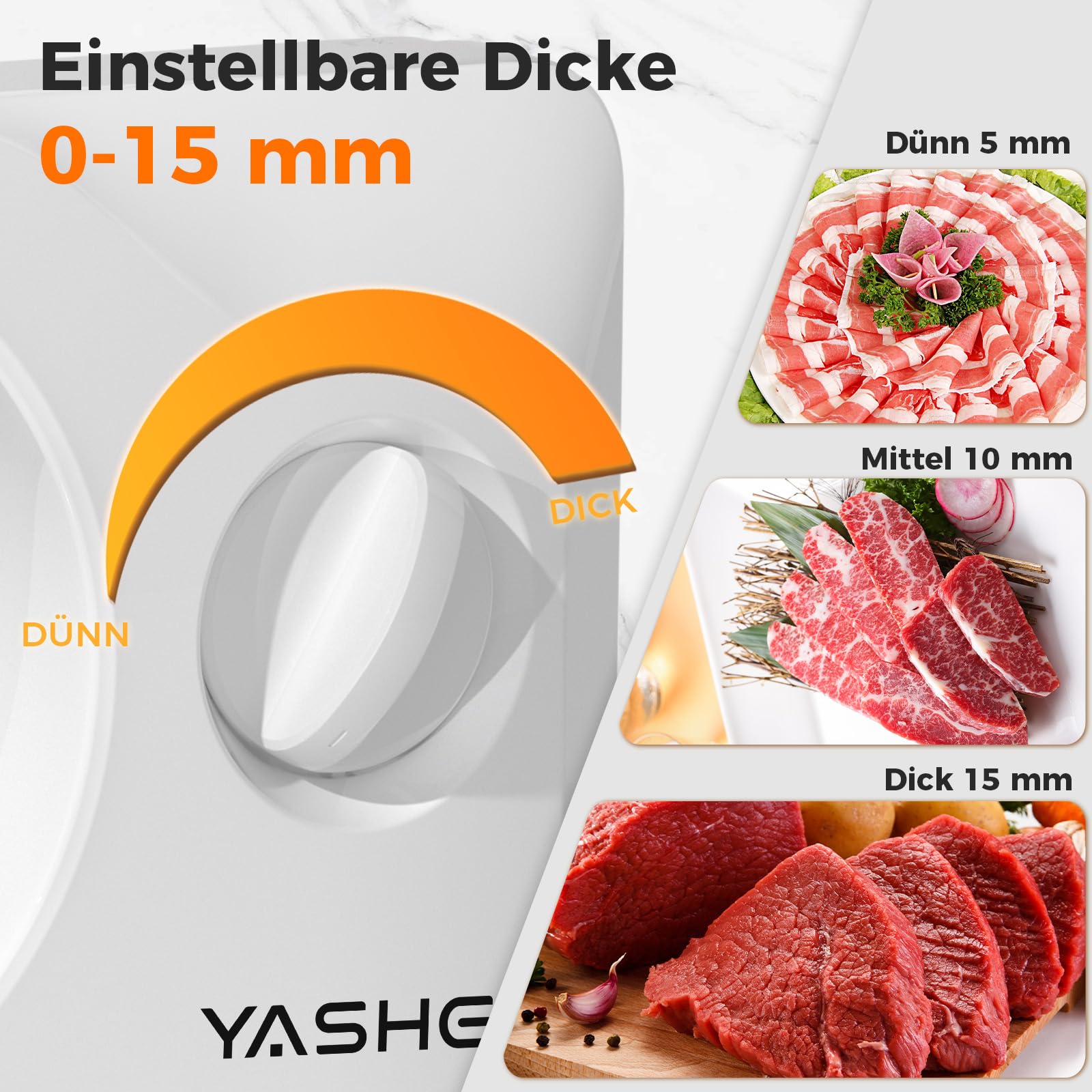 YASHE Faltbarer Elektrischer Allesschneider 180W Brotschneidemaschine Edelstahlklinge 17 cm Einstellbare Dicke 0-15 mm Kompakt
