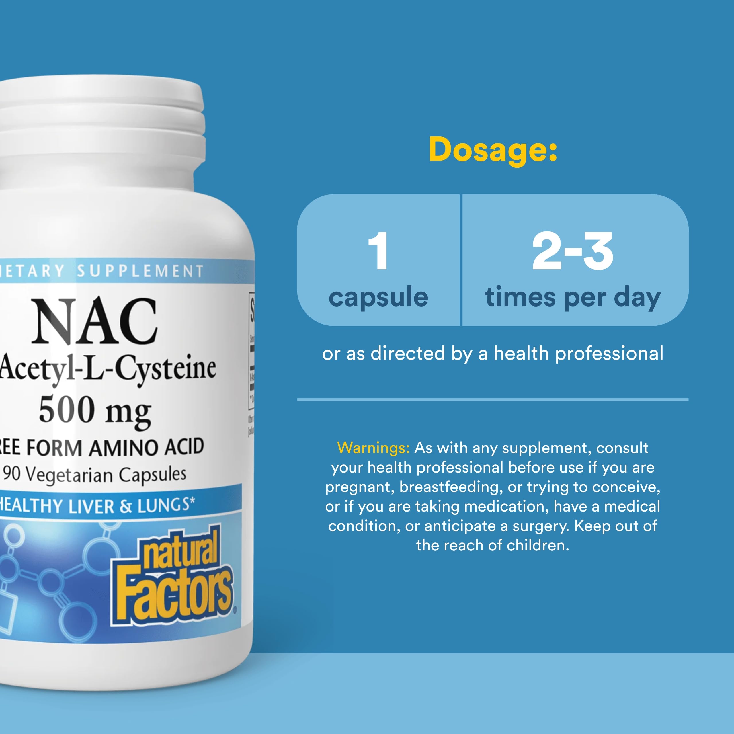 Natural Factors N-Acetyl-L-Cysteine, NAC Supplement, 500 mg, 90 Capsules — Amazon image 3