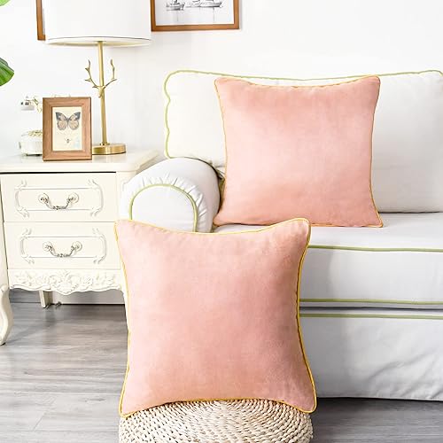 Miniatura 5 de CaliTime Juego de 2 fundas de cojín decorativas de gamuza sintética súper suaves con borde dorado con ribete dorado para sofá, cama, sofá, granja,