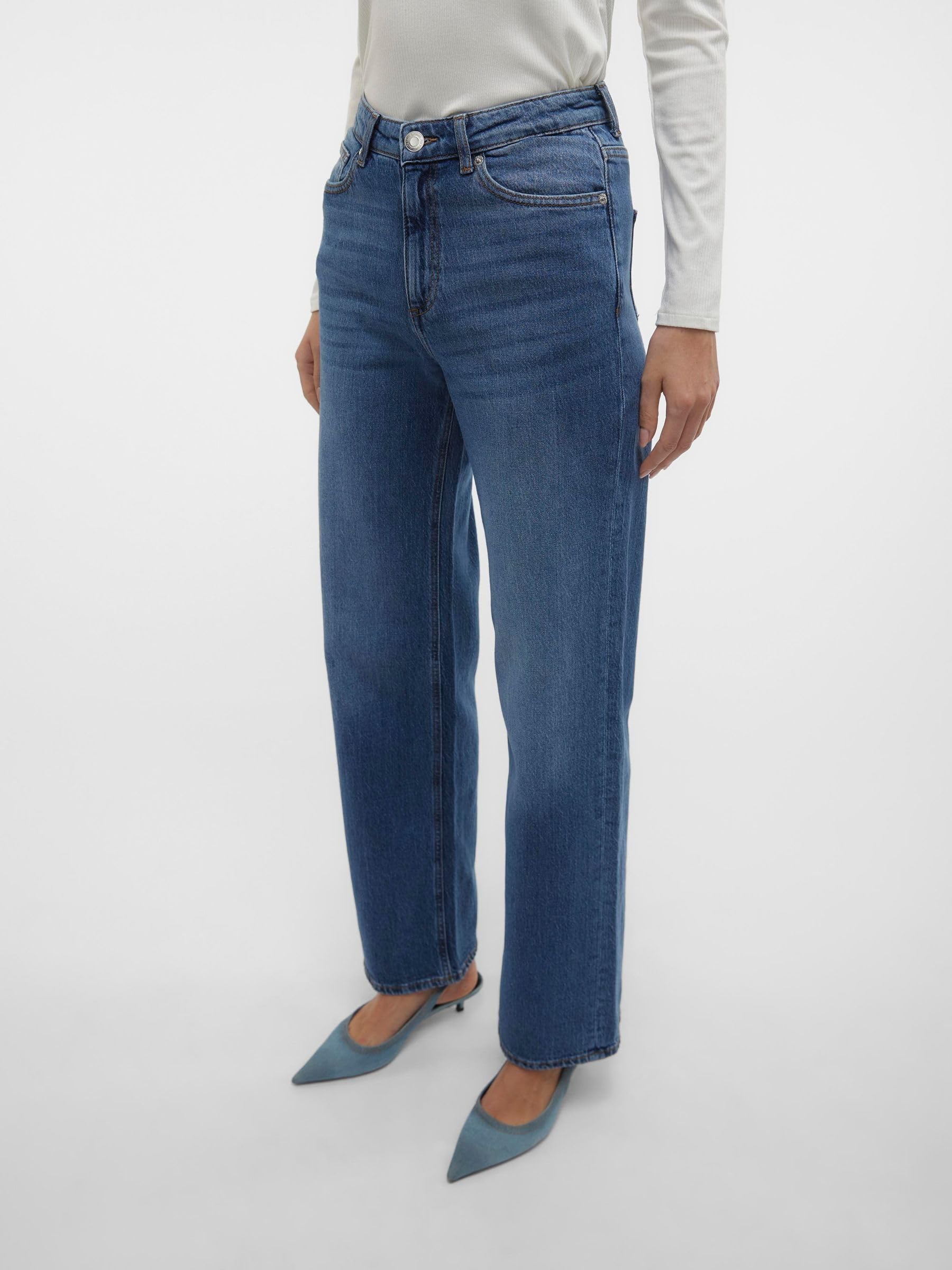 VERO MODA Jeans Wide Fit Extra Lungo, Gamba Larga e Vita Alta.