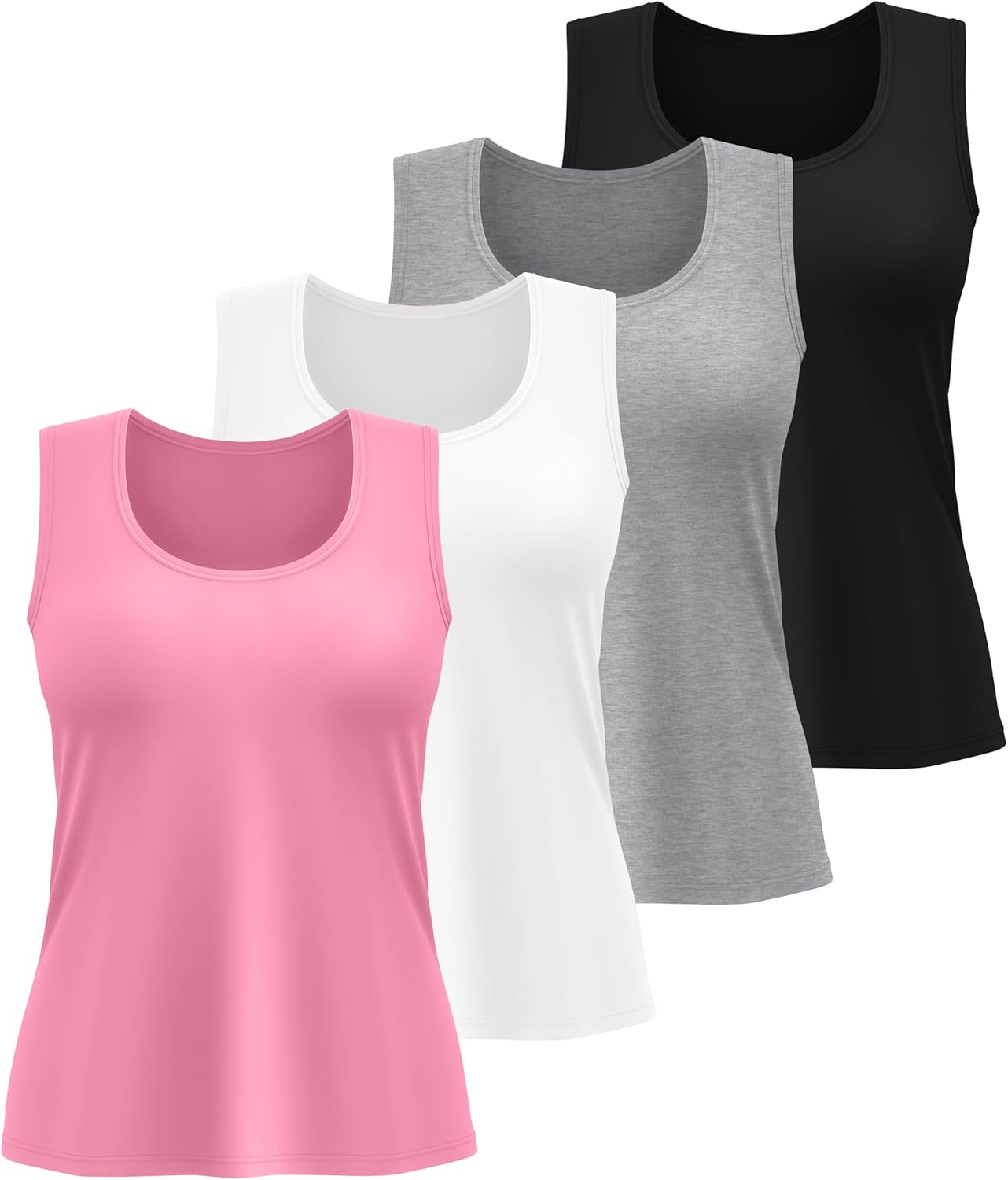 4 Pack Women's Plus Size Tank Tops, Scoop Neck Sleeveless Shirts Casual Summer Ladies Basic T-Shirts Tee - Image 7