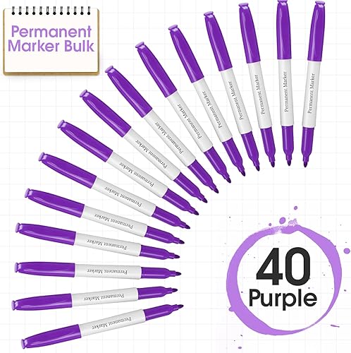 Miniatura 4 de Ctosree Paquete de 40 marcadores permanentes morados a granel, juego de marcadores permanentes de punta fina, funciona en plástico, madera, piedra,
