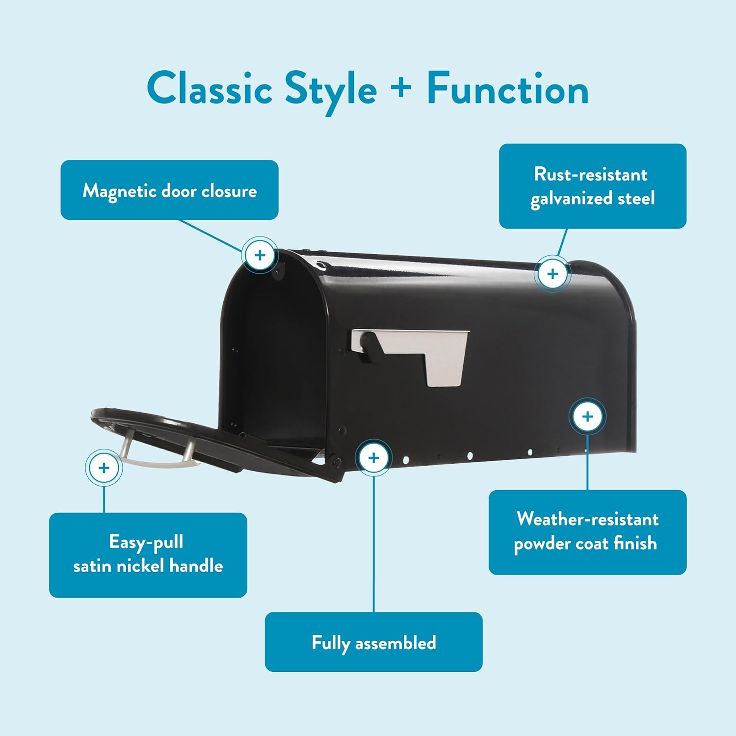 Architectural Mailboxes Franklin Post Mount Mailbox, Black with Silver Accents, FM110BEC