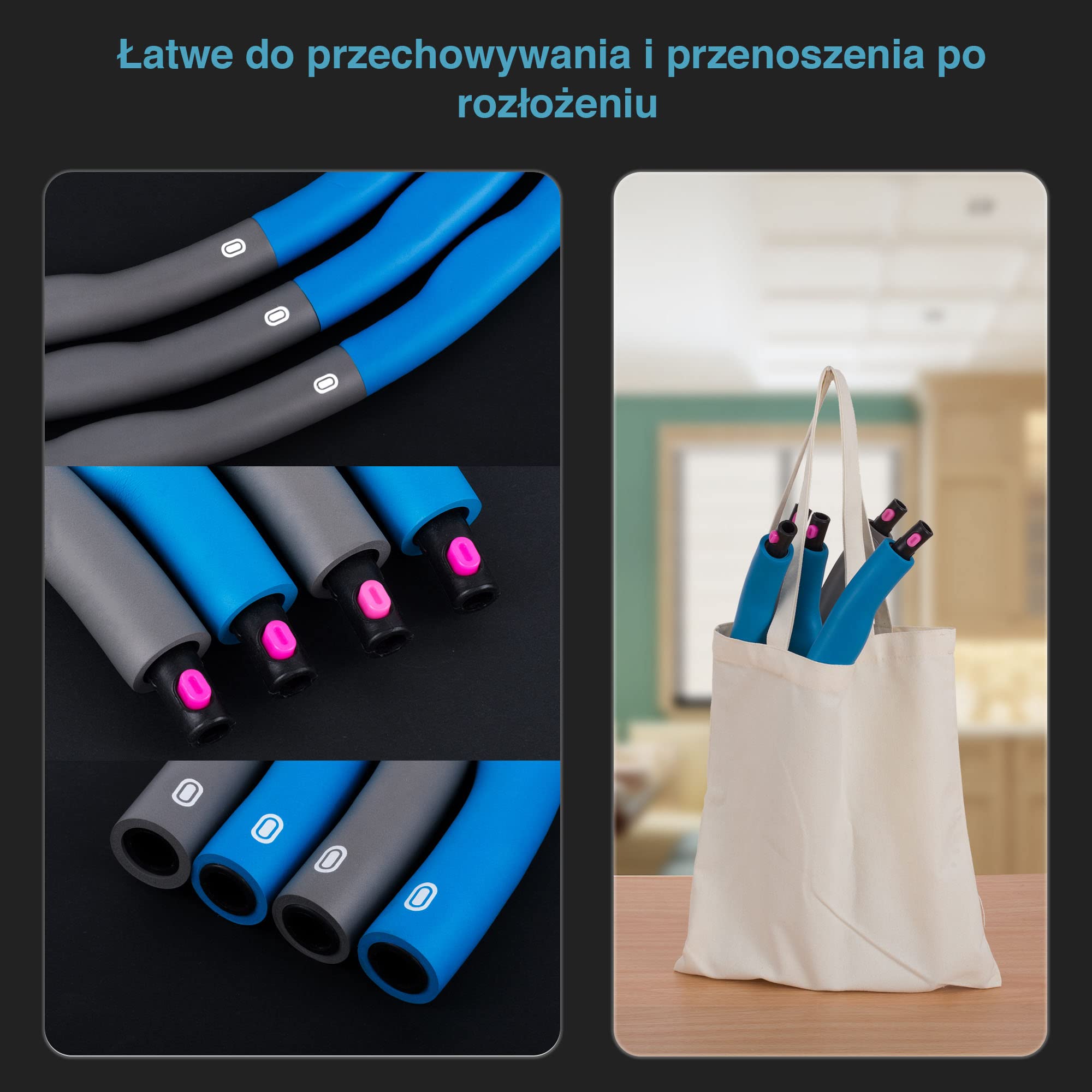 Ultrasport Hula Hoop, dla wzmocnienia mięśni pleców i brzucha, 6 zazębiających się części, miękka Pianka, mniejsza ilość wyprysków, dla początkujących i zaawansowanych użytkowników