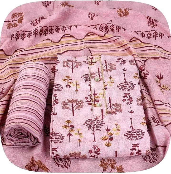 Shubham creation Cotton Unstitched Salwar Suit Dupatta Dress Material for Women (Top.2.35m, Bottom- 2.5m, Dupatta-2.2m) | Pink Color