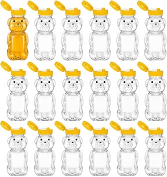 Nakpunar 18 Pack 8 oz Honey Bear Bottles, Yellow Flip Top Caps, Made in USA