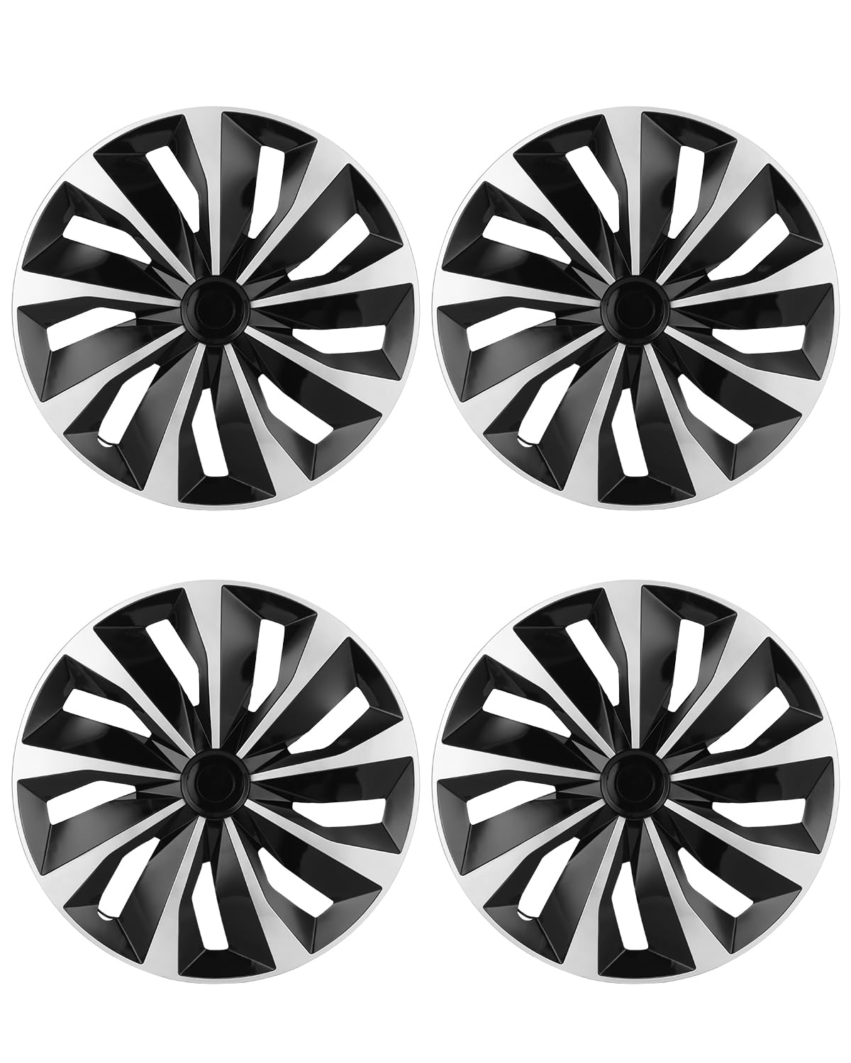 ABX Hubcaps, 15 inch hubcaps Set of 4, Wheel Rim Cover ABS Material, Snap On Car Truck SUV Replacement, for Toyota Camry Nissan Mazda etc, Black &amp; Silver