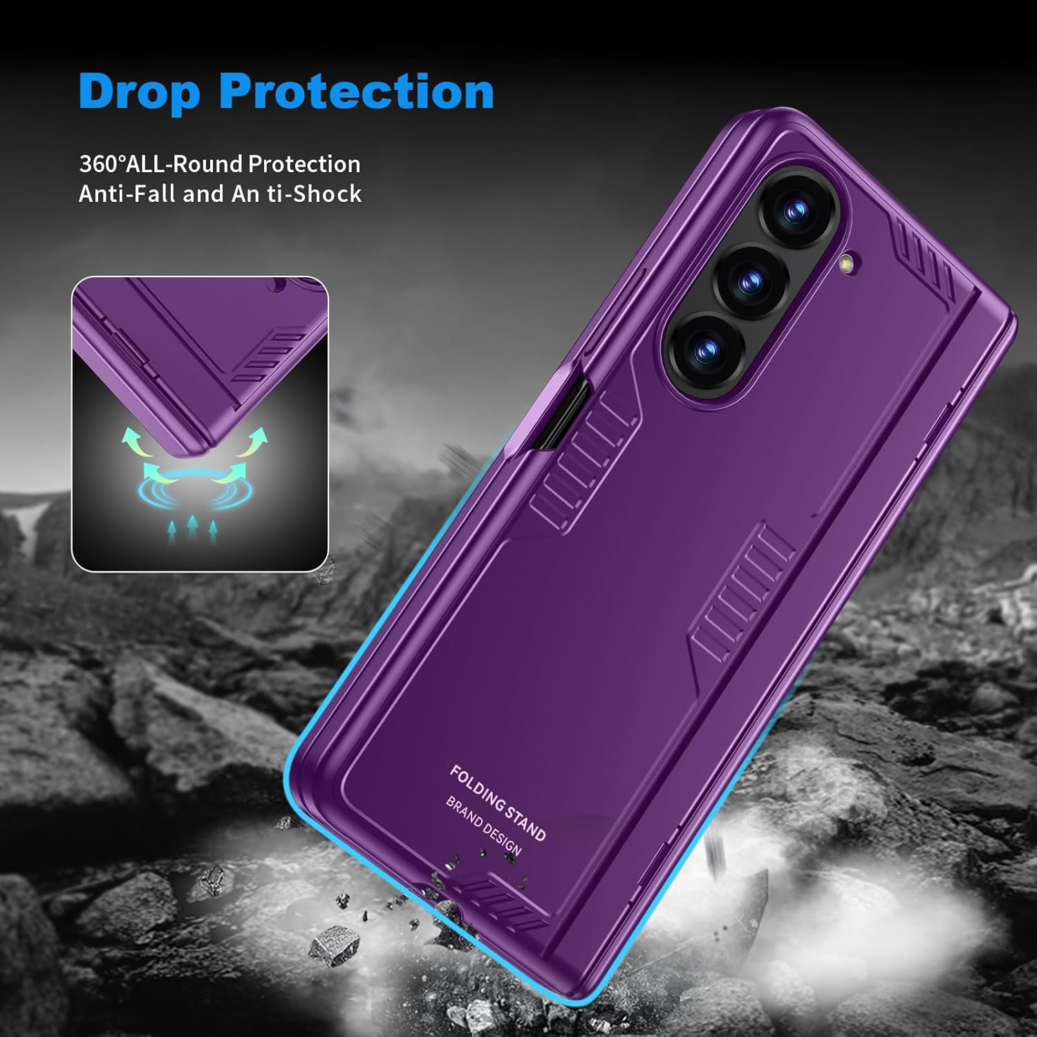 for Samsung Z Fold 5 Cover: [Hidden Kickstand][Wireless Charging] Slim Hinge Protection Lightweight Stand Case with Screen Protector- Protective Phone Cover for Samsung Z Fold 5 5G 2023 Purple