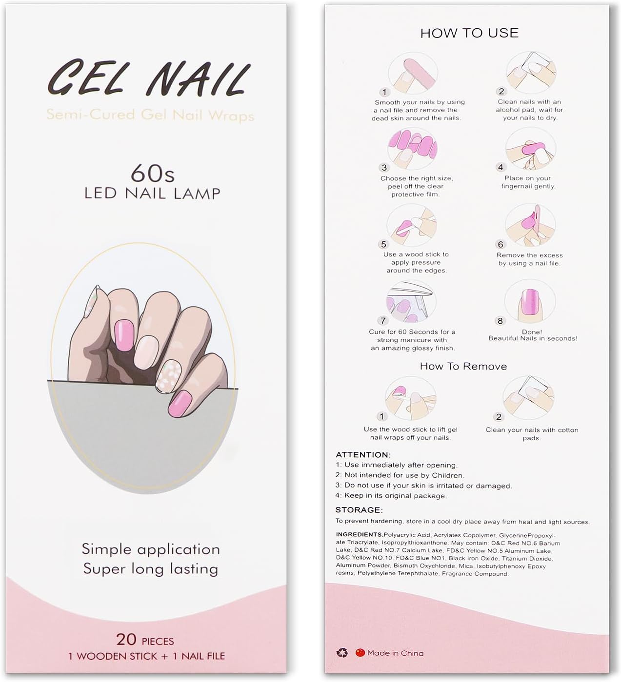 JMEOWIO Gel Nail Stickers White Flower Semi Cured Gel Nail Strips Wraps UV/LED Nails Art Design Decoration Accessories