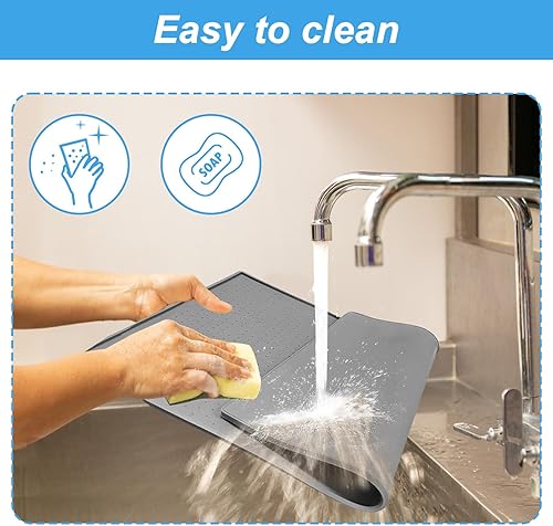 Miniatura 4 de YEXEXINM Dispensador de agua impermeable con borde elevado para suelos de madera dura y protector de encimera, tapete dispensador de agua