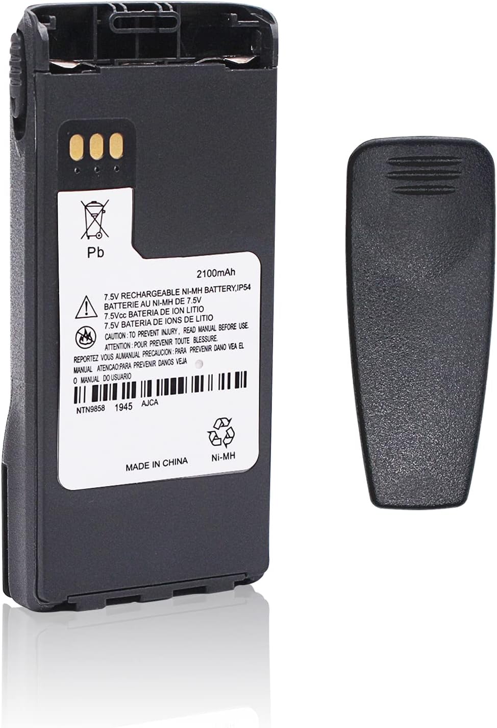 NTN9858A 7.5V 2100mAh NI-MH Battery for Motorola XTS1500 XTS2500 PR1500 MT1500 Walkie Talkie NTN9815 NTN9858 Replacement Battery with Belt Clip(OEM Without IMPRES funtion)