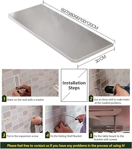 Miniatura 2 de XLTFUC Mesa plegable de pared mesa de comedor de acero inoxidable 304 escritorio de pared opcional de varios tamaños adecuado para estudio cocina