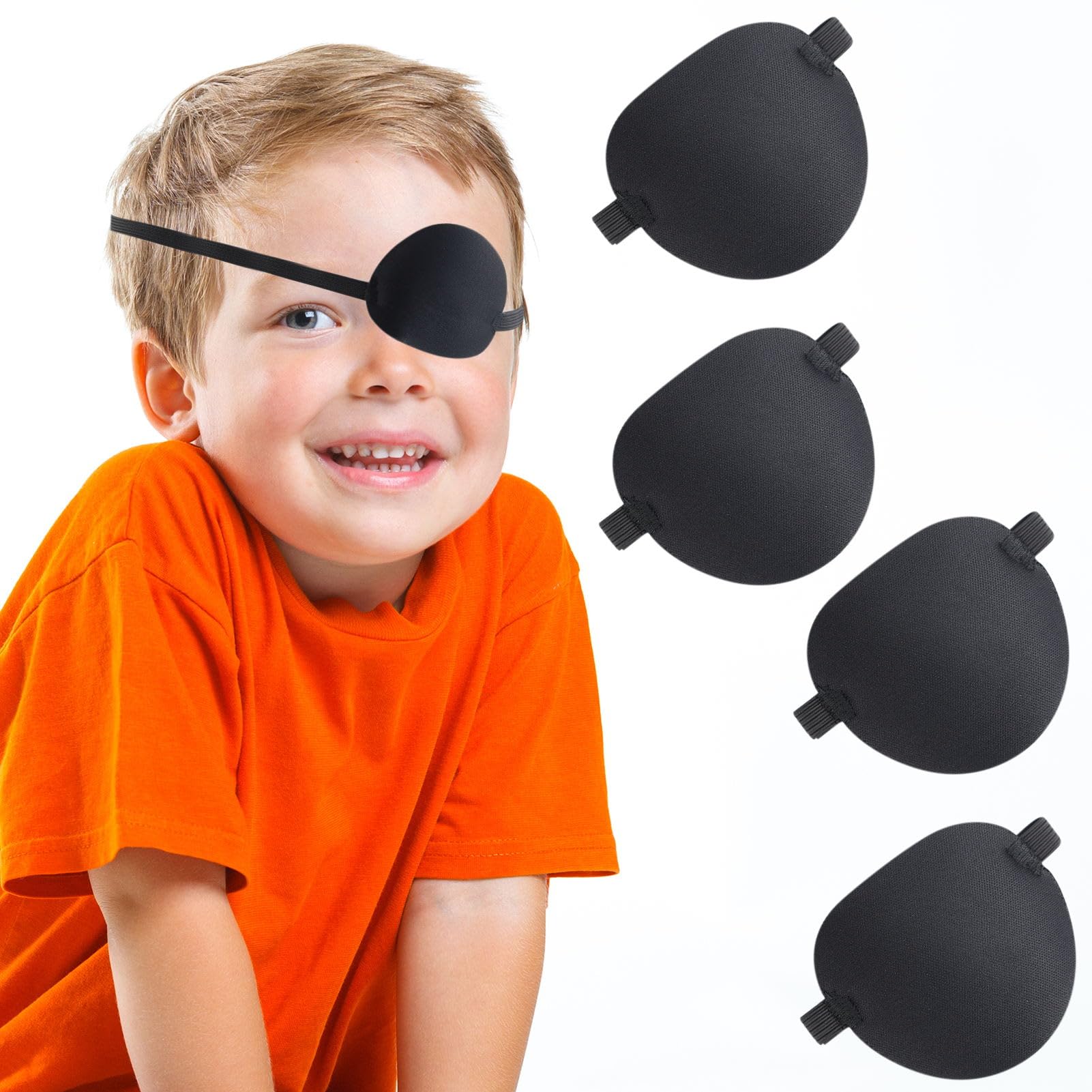 4 Pezzi lembi oculari per adulti e bambini, regolabile benda occhio, bende oculari per bambini nero, per occhi sinistro o destro, Allenamento della vista, uso quotidiano