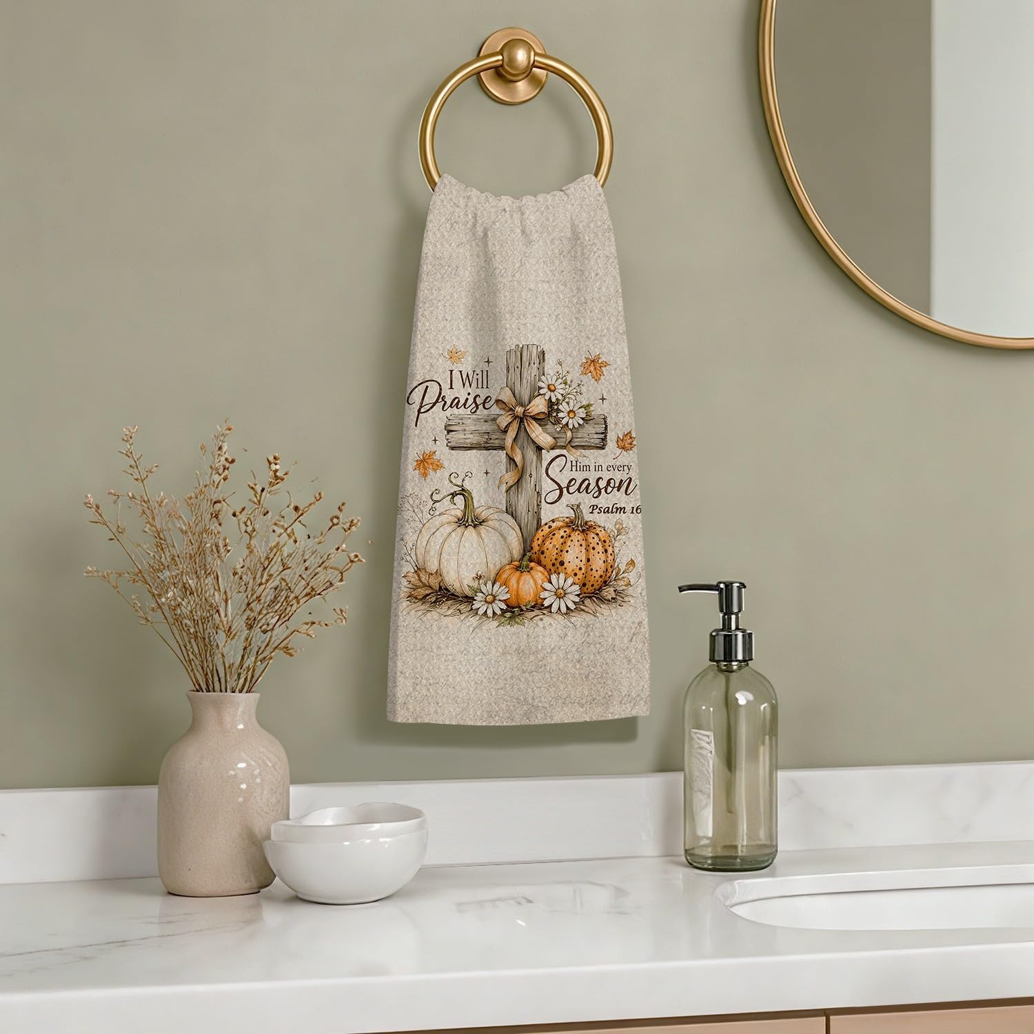 Fall Pumpkin Christian Kitchen Towels 16x24 Inch