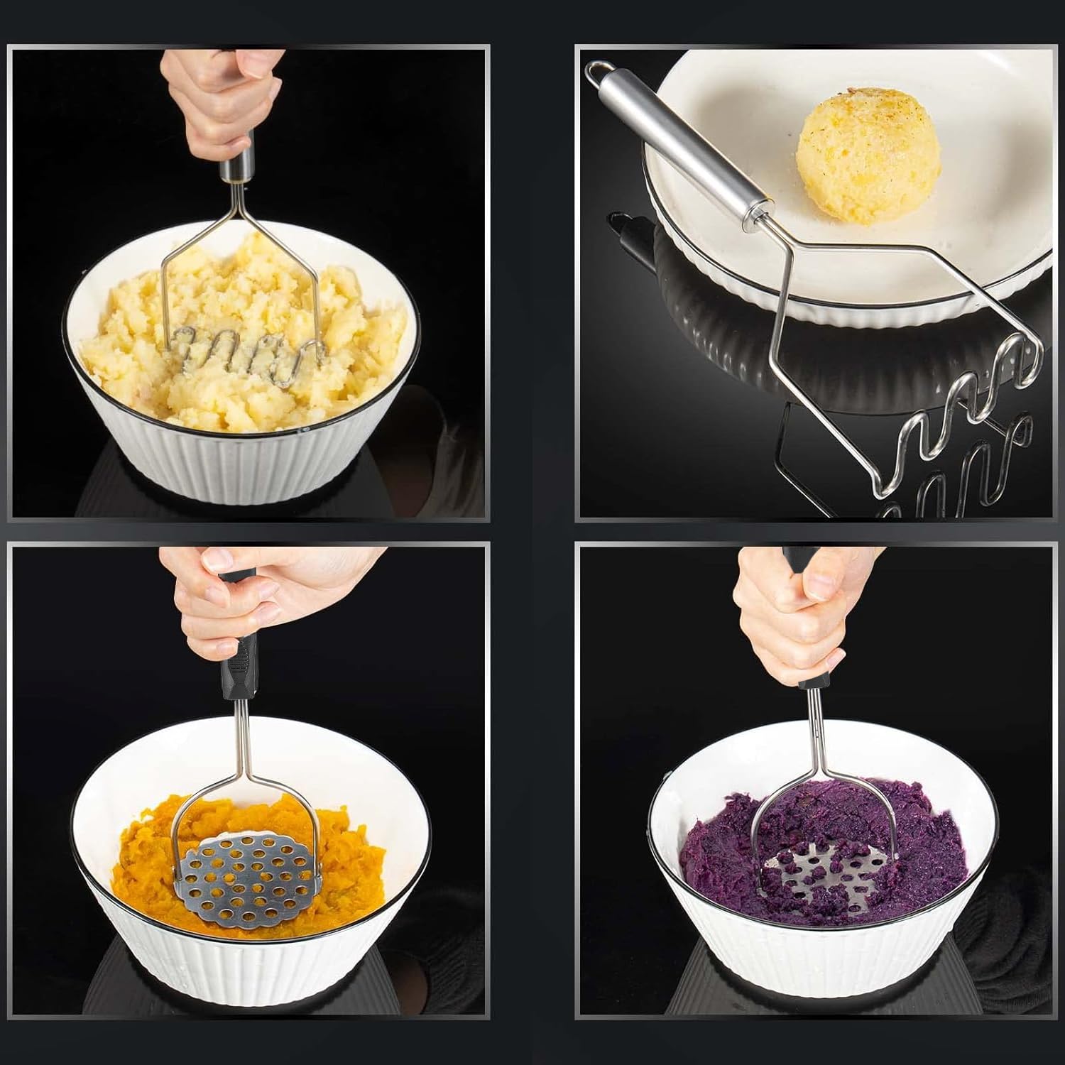YUNYU 2 machacadores de patatas de acero inoxidable, herramienta de cocina multiusos para verduras, frutas y alimentos para bebés, diseño resistente y agarre ergonómico