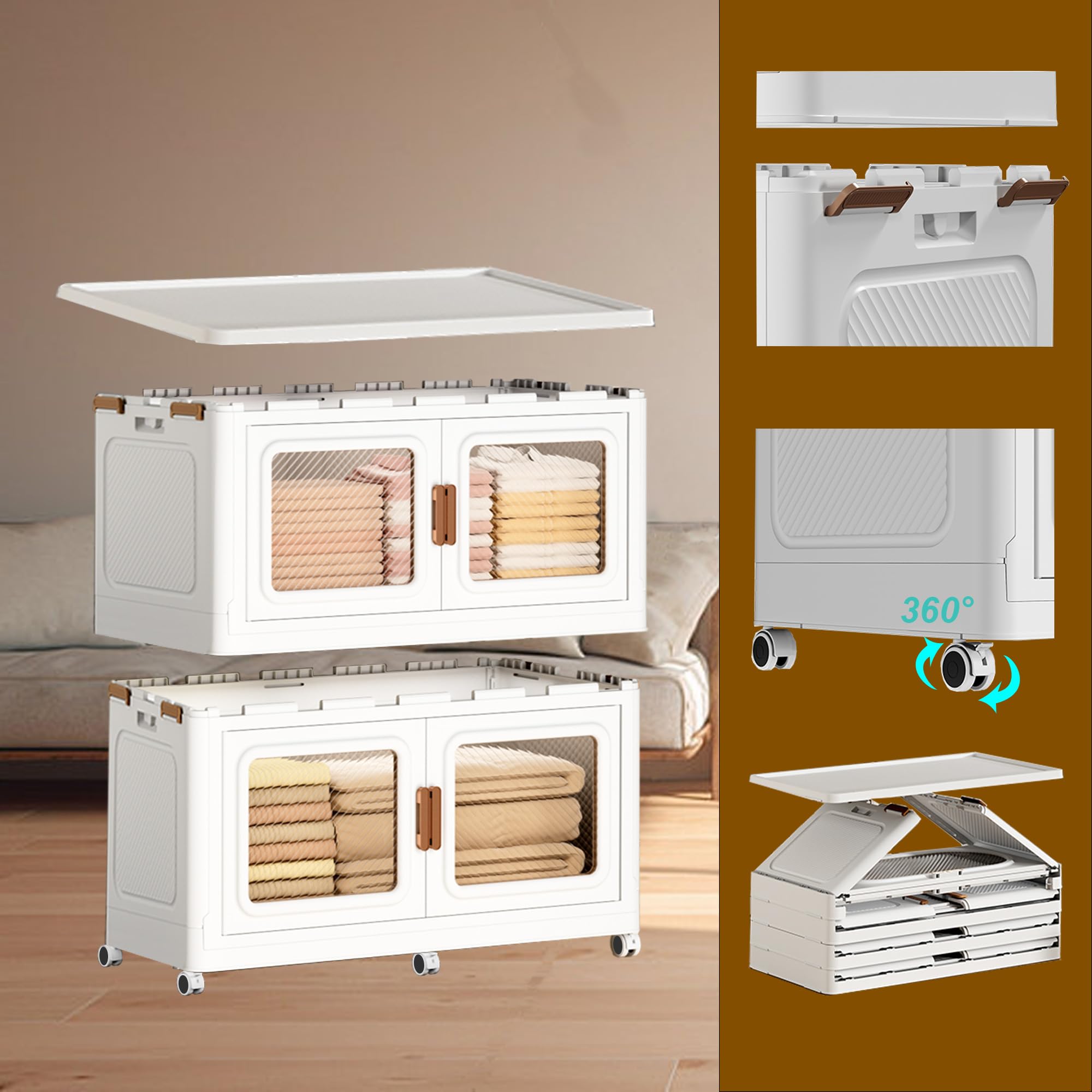 MECORLOR Aufbewahrungsbox mit Deckel & Rollen - Ordnungssystem für Kleiderschrank, Stapelbare Aufbewahrungskiste, Platzsparende Aufbewahrungsbox (PL 84-T1)