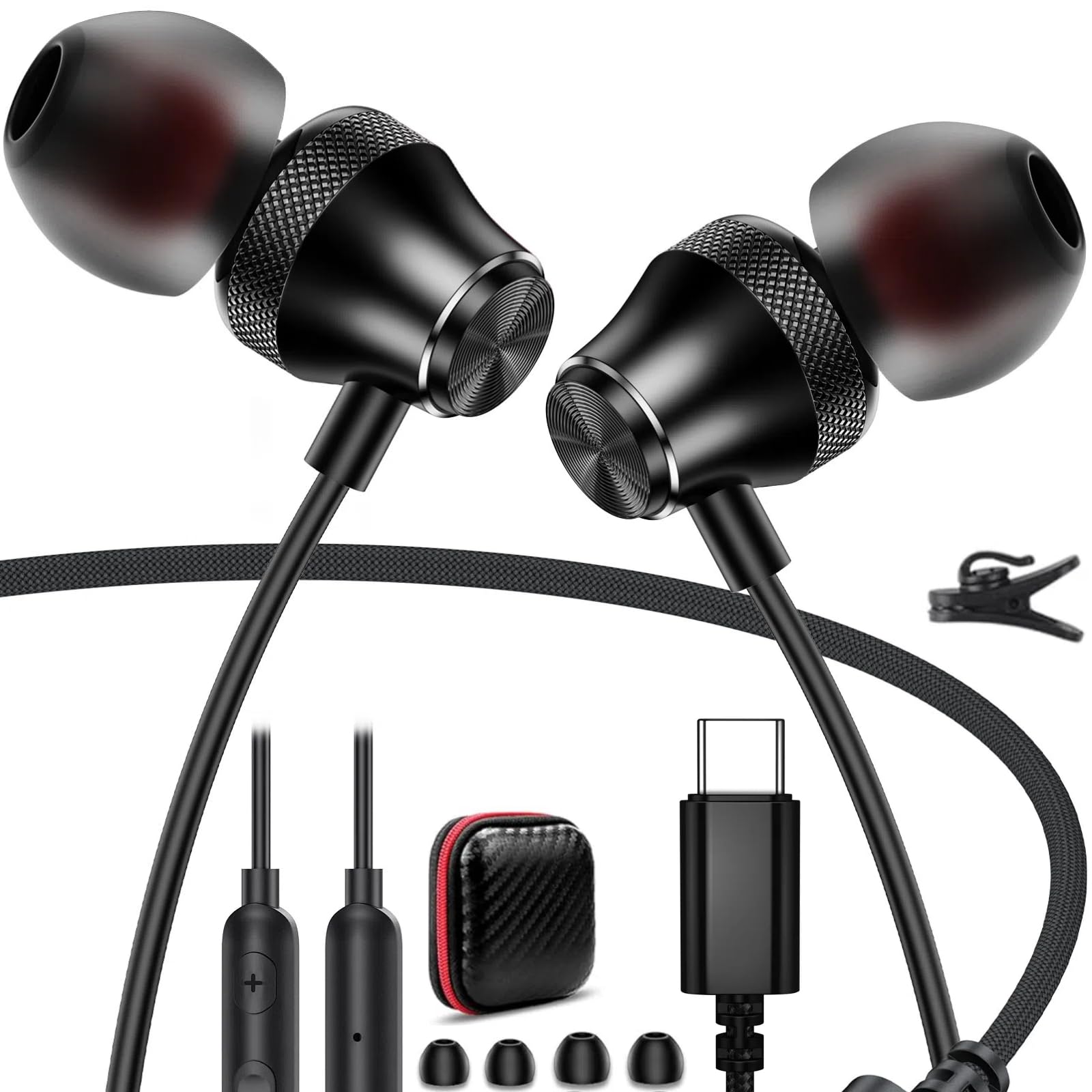 USB C Headphones Type C Earbuds for iPhone 17 Pro Max 16e 16 15 In-Ear Noise Canceling Volume Control Mic Android Wired Earphone for iPad 10 Samsung Z