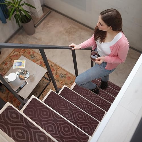 Miniatura 24 de Peldaños de escalera para peldaños de madera, 15 unidades, 8 x 30 pulgadas, alfombras antideslizantes para interiores, para niños, ancianos y Cubo