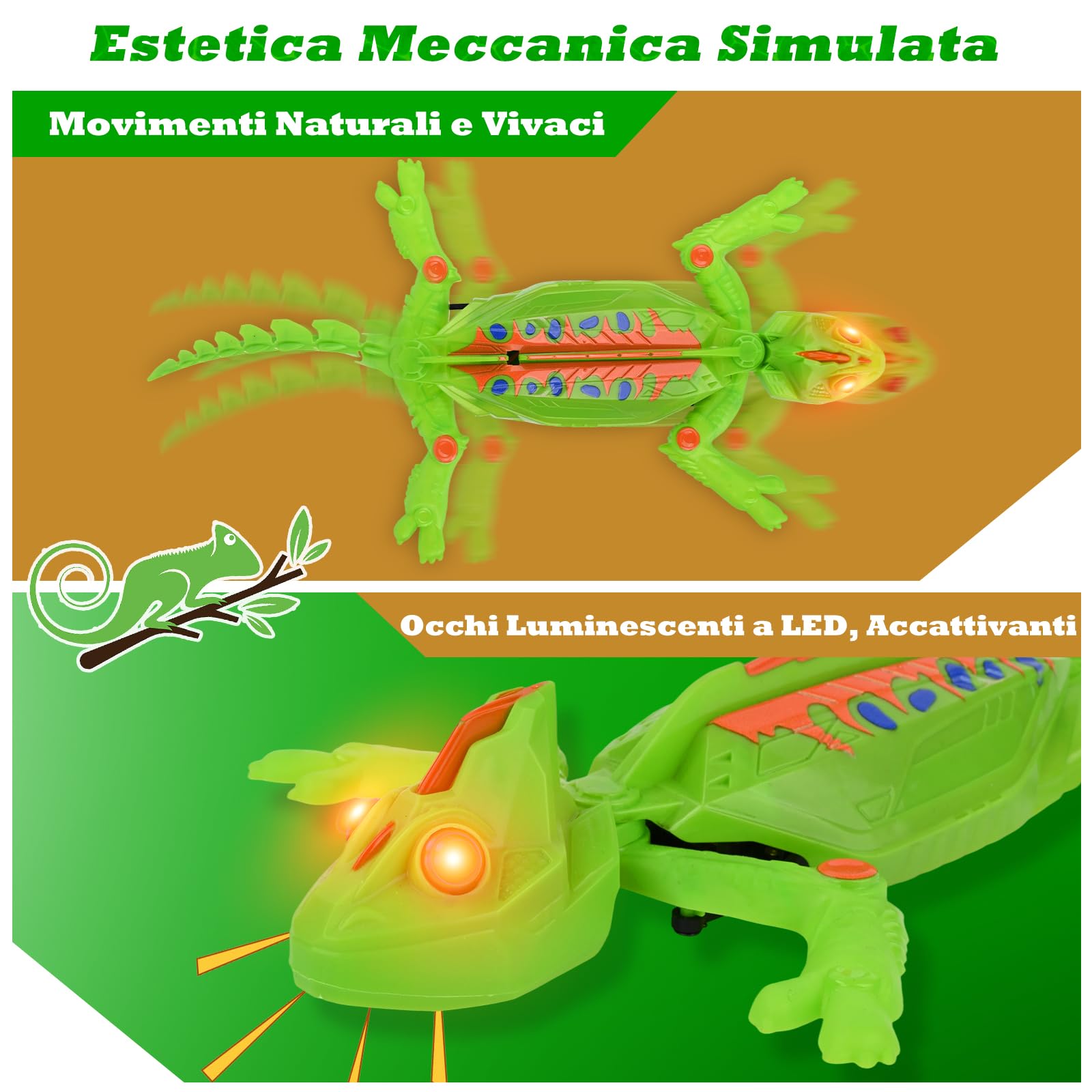Camaleonte Telecomandato, Giochi che Si Arrampica su Pareti e Soffitti, con Occhi LED Luminosi, Movimenti Realistici, facile da controllare, Giocattolo per Bambini e Bambine, 4+ Anni (lucertole)