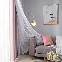 Vista 8 de Cortinas de estrellas, rosa y gris, cortinas, bloqueo de luz, 2 paneles, 52 x 96 pulgadas, dormitorio
