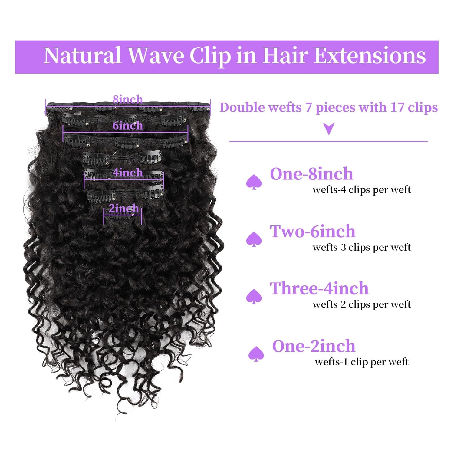 Sassina Natural Wave Clip in Remy Human Hair Extensions Double Weft Invisible Clip in Extensions Real Human Hair Natural Black Virgin Human Hair Extensions for Women 7Pcs 120G 20 Inch - Image 2