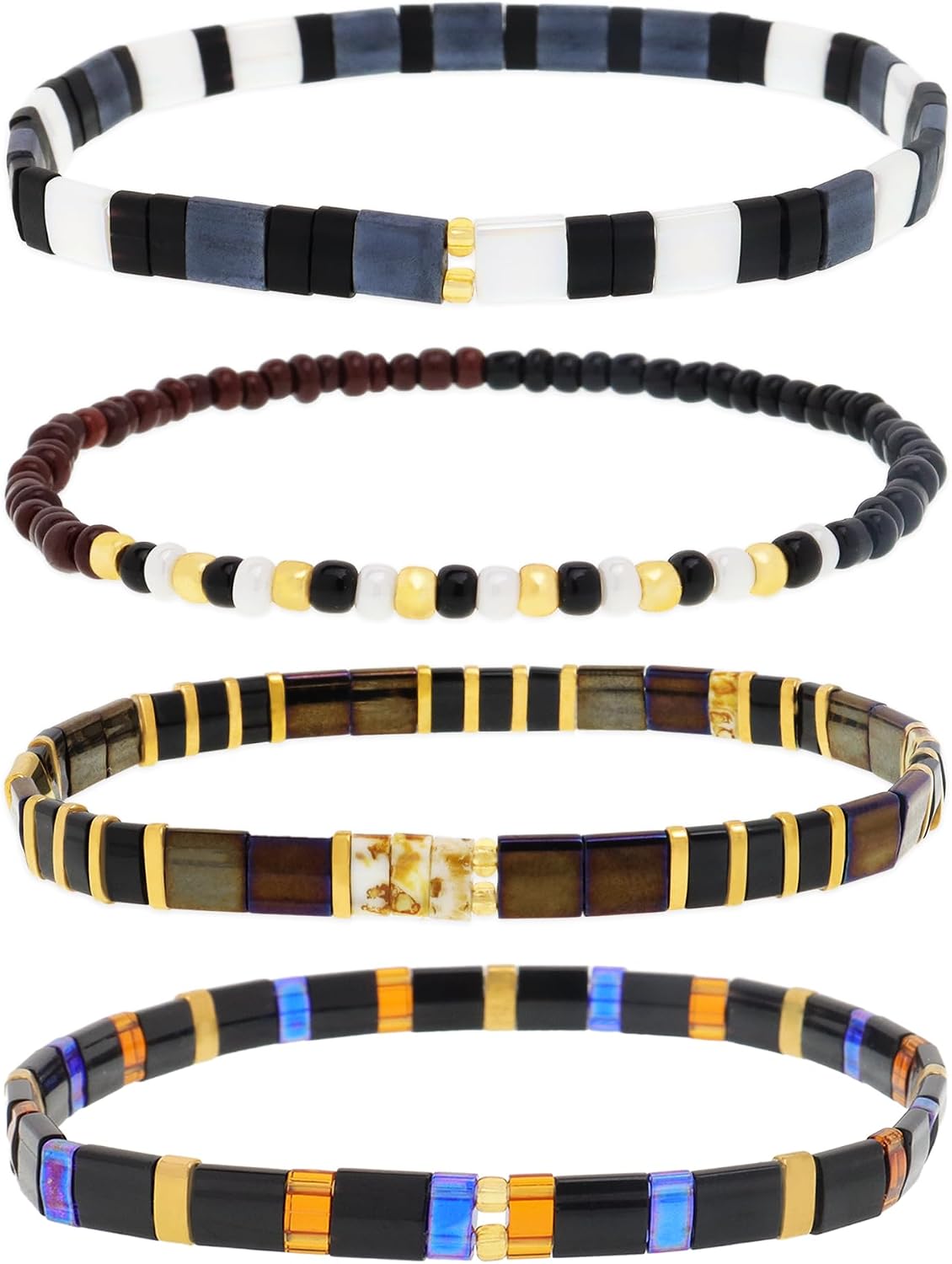 Tila Flat Seed Beads Stack Bracelets Set for Women, Boho Handmade Glass Colorful Beads Friendship Stretch Bracelet Holiday Prom Jewelry Gift.