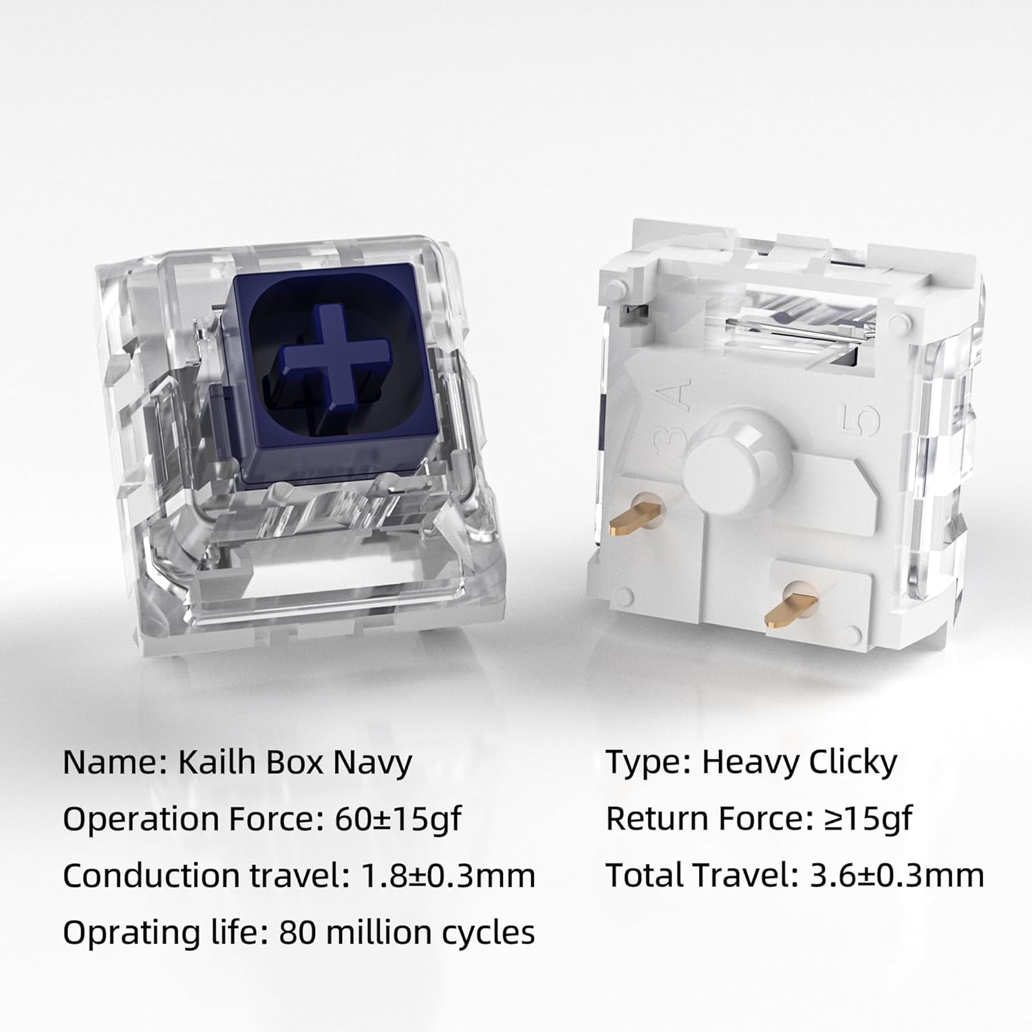 Kailh Box Navy Switches for Mechanical Gaming Keyboard,3-Pin 60gf Clicky/Factory Lubed/IP56 Dust&Waterproof Switches(Kailh Box Navy,90Pcs)