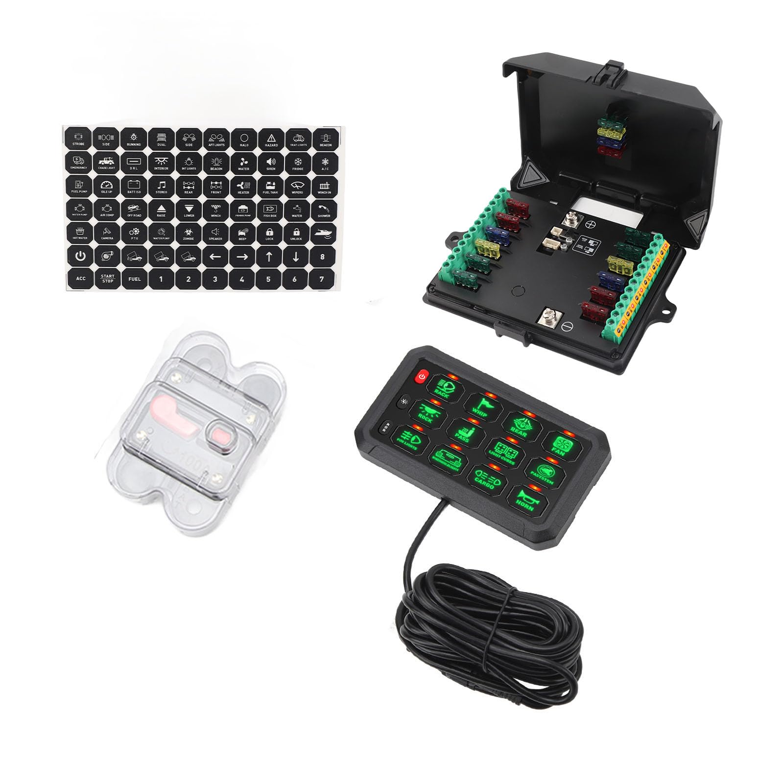 Panel Przełączników RGB 12-krotny - Aluminiowy Sterownik CNC IP65 do Ciężarówek, łodzi, SUV-ów - Uniwersalny System Sterowania Obwodami 12 V/24 V z obsługą Jednym Dotknięciem