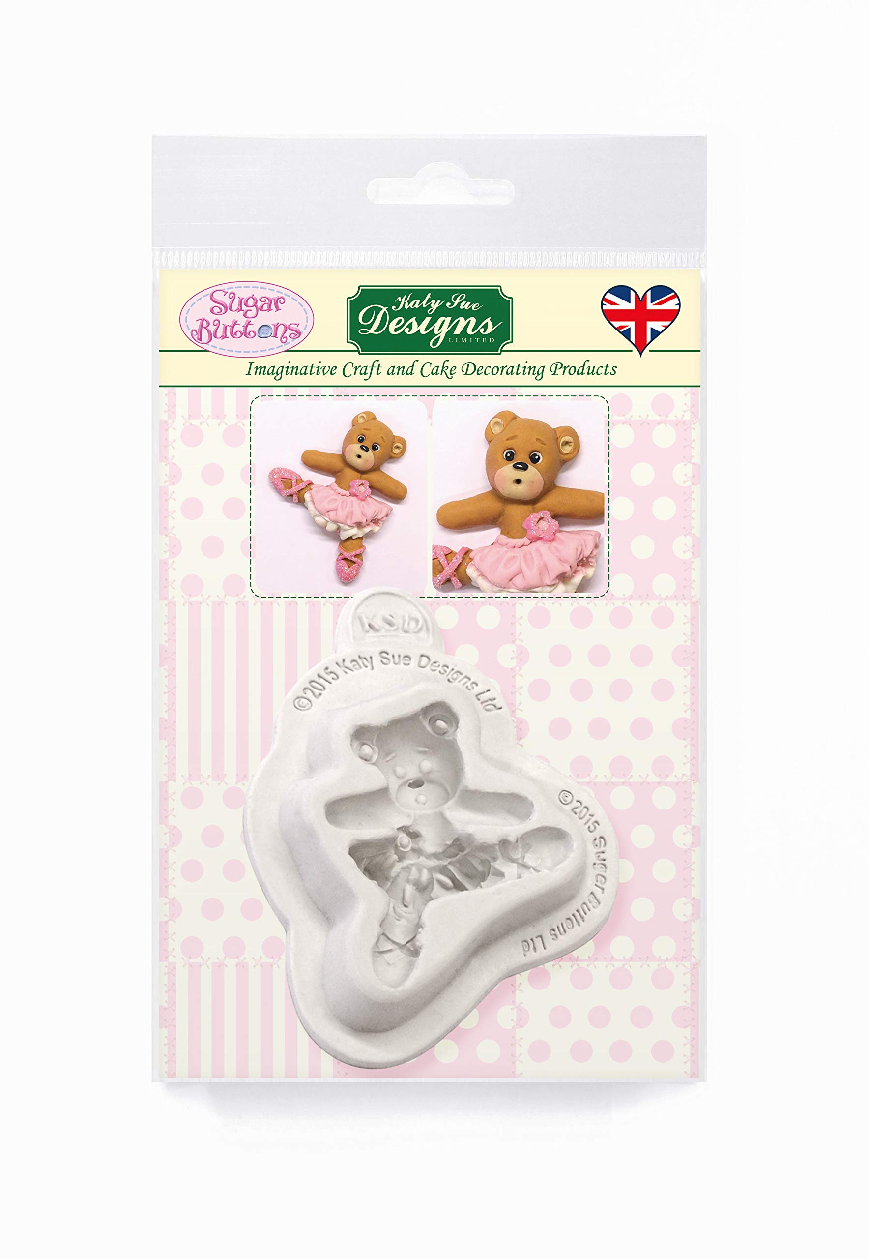 Ballerina Teddy Silicone Mould for Cake Decorating, Crafts, Cupcakes, Sugarcraft, Candies, Card Making and Clay, Food Safe Approved, Made in The UK, Sugar Buttons by Kathryn Sturrock — image 1