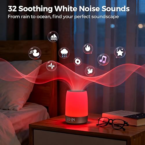 Miniatura 4 de Lámpara inteligente de terapia de luz roja y máquina de sonido para dormir para dormitorio con reloj despertador, luz nocturna con control de
